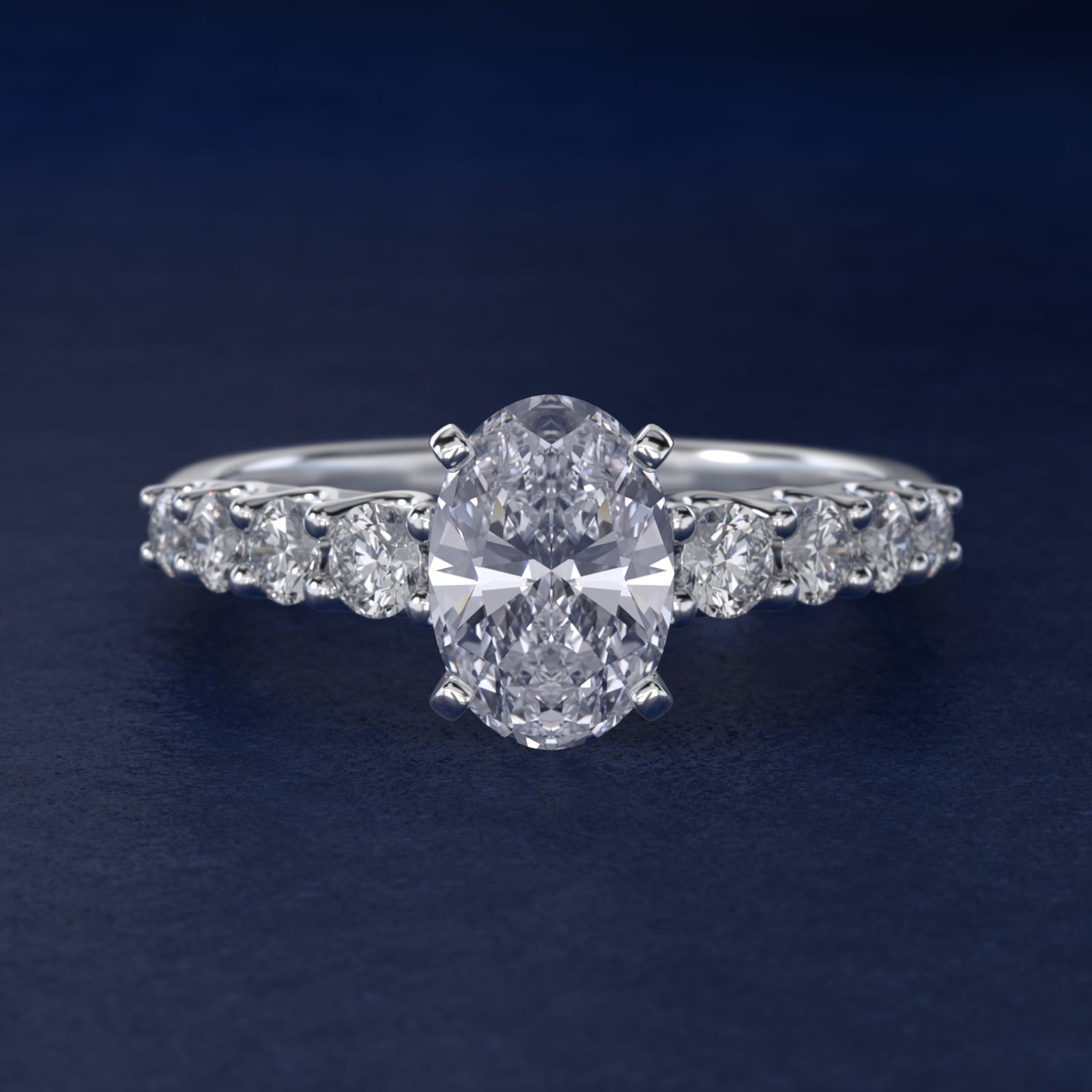 Graduated Side Stone Diamond Engagement Ring in 14k White Gold (3/8 ct. tw.) - Oval Center