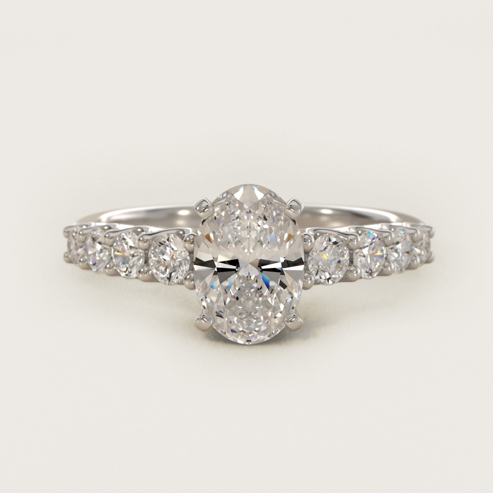 Graduated Side Stone Diamond Engagement Ring in 18k White Gold (3/8 ct. tw.) - Oval Center