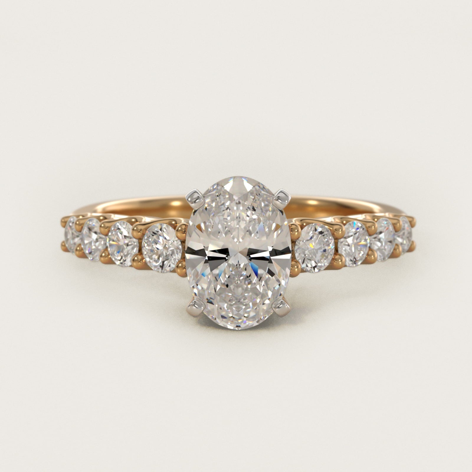 Graduated Side Stone Diamond Engagement Ring in 14K Yellow Gold (3/8 ct. tw.) - Oval Center
