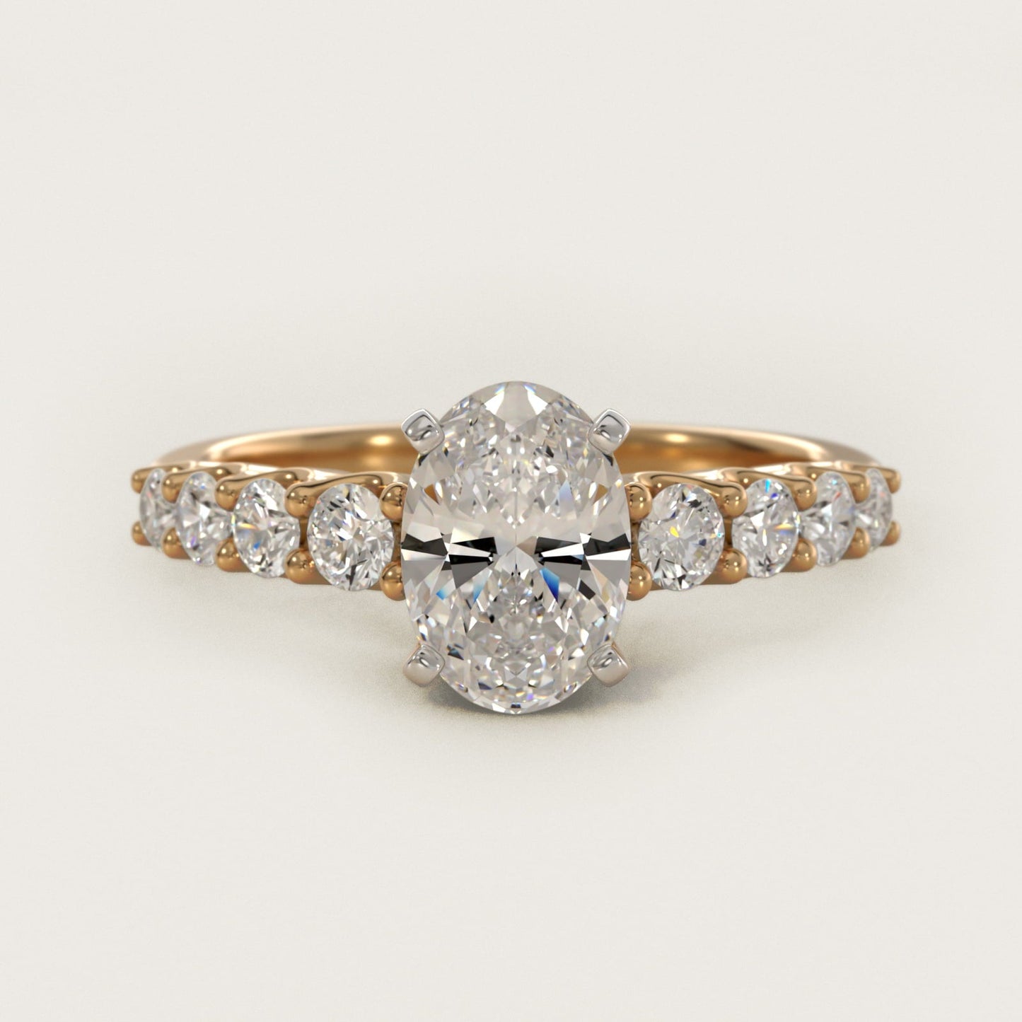 Graduated Side Stone Diamond Engagement Ring in 18k Yellow Gold (3/8 ct. tw.) - Oval Center