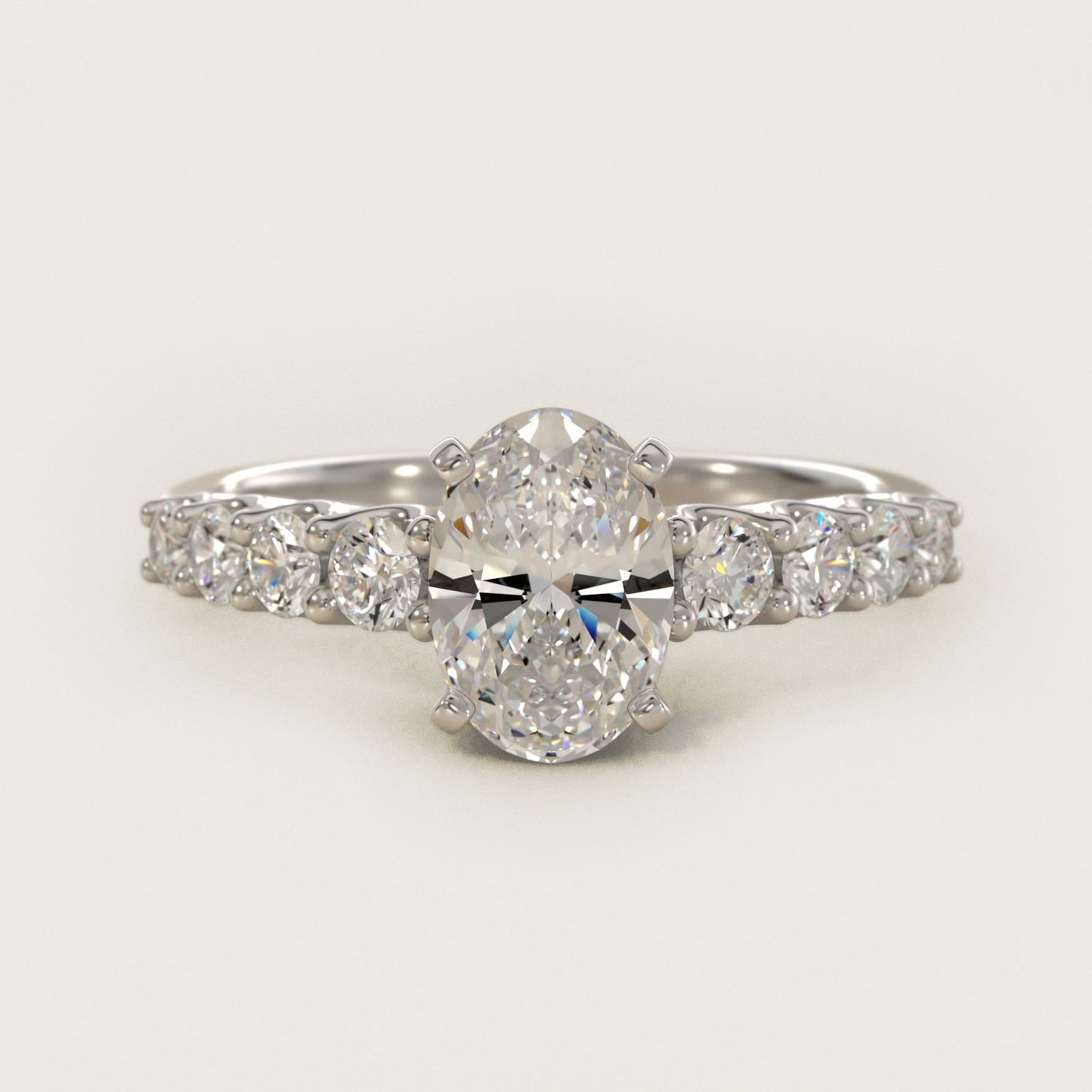 Graduated Side Stone Diamond Engagement Ring in Platinum (3/8 ct. tw.) - Oval Center