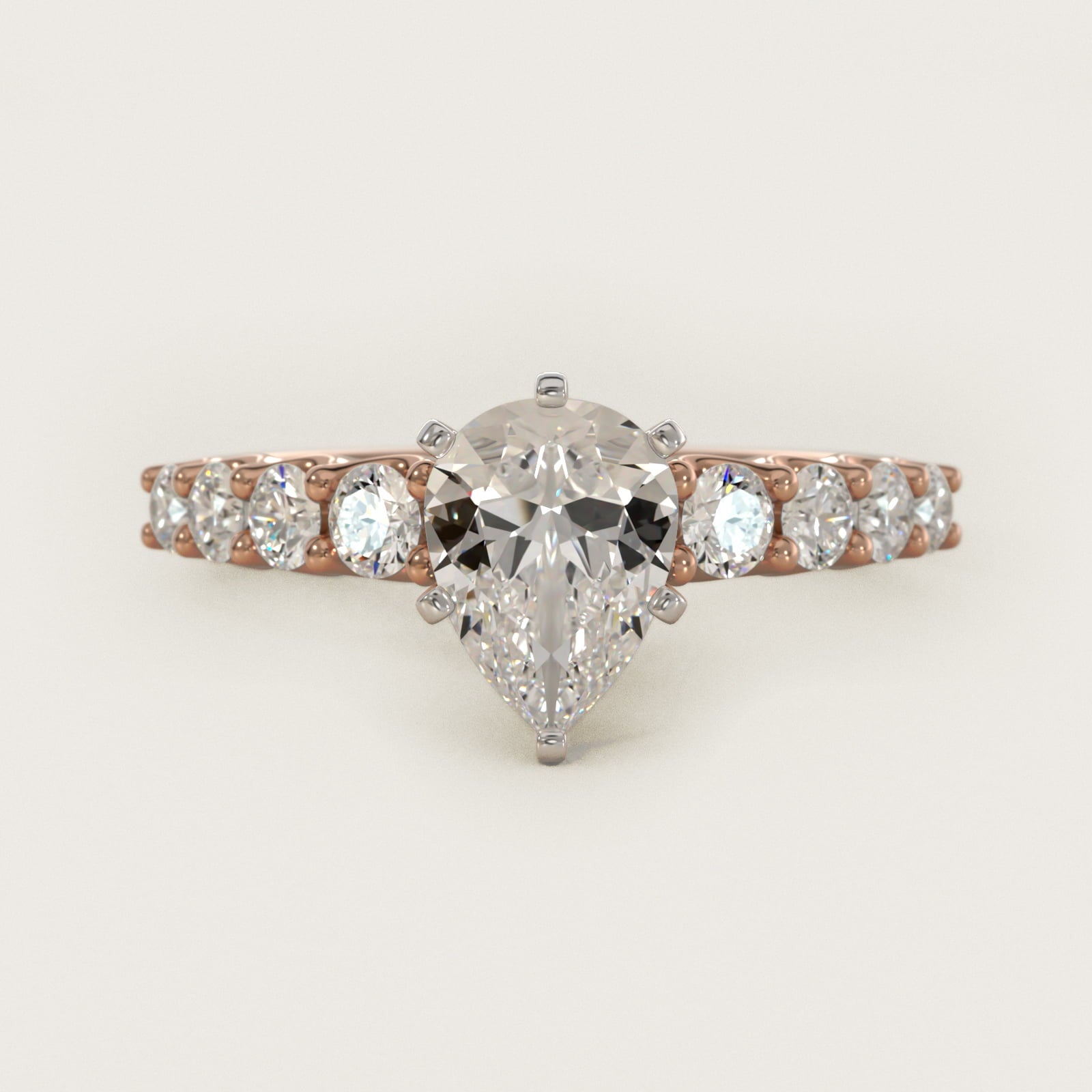 Graduated Side Stone Diamond Engagement Ring in 14k Rose Gold (3/8 ct. tw.) - Pear Center
