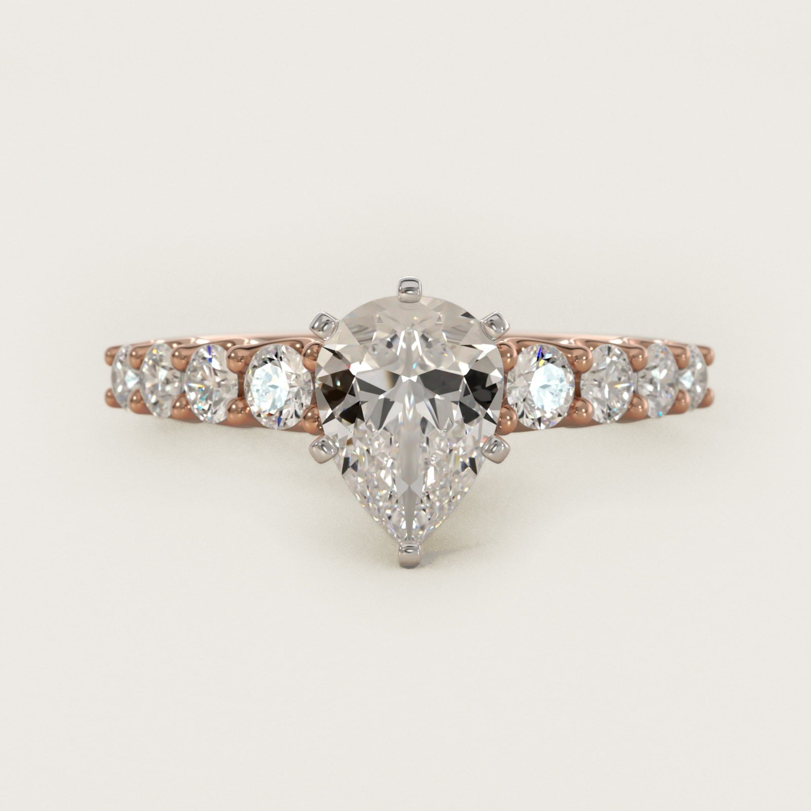 Graduated Side Stone Diamond Engagement Ring in 18k Rose Gold (3/8 ct. tw.) - Pear Center