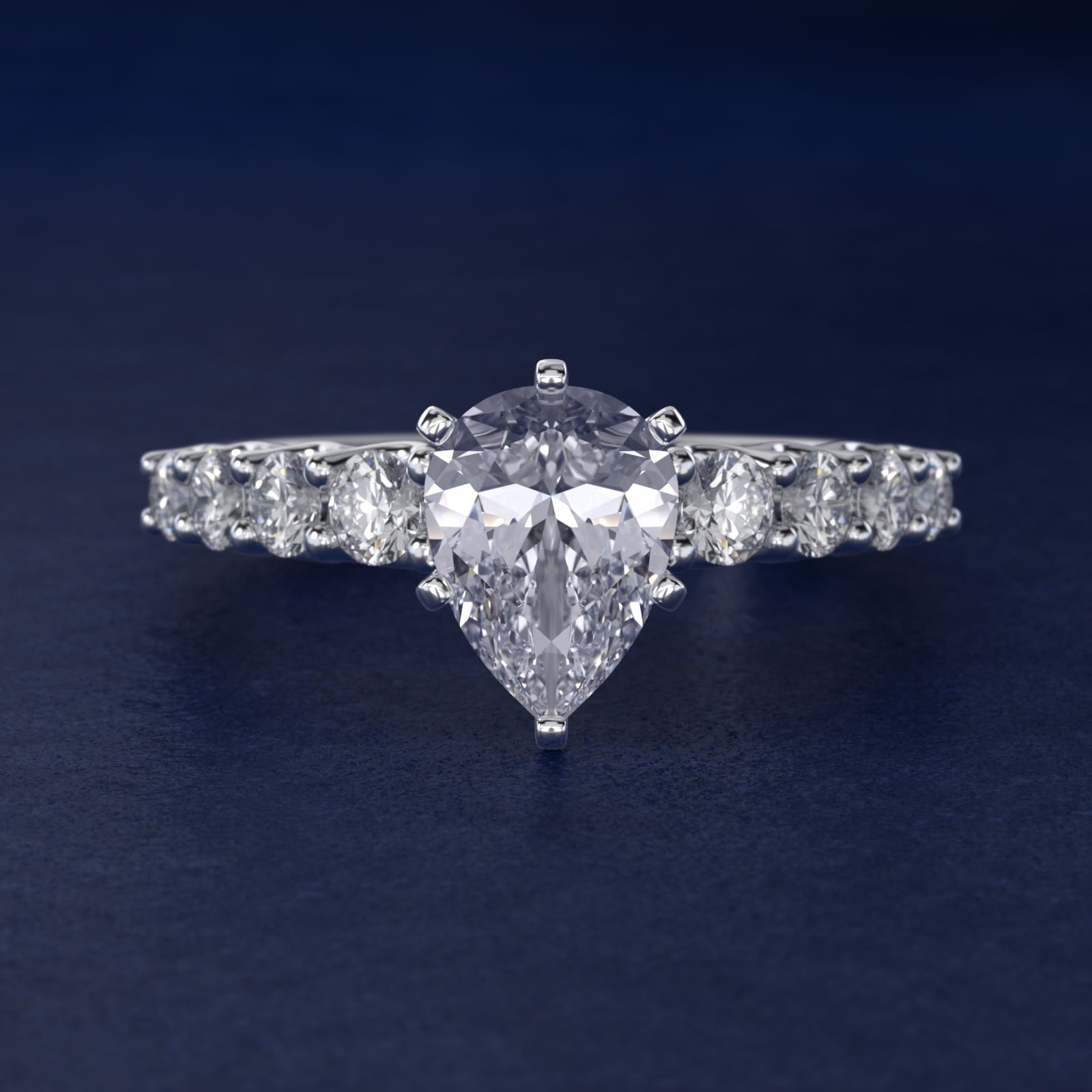 Graduated Side Stone Diamond Engagement Ring in 14k White Gold (3/8 ct. tw.) - Pear Center