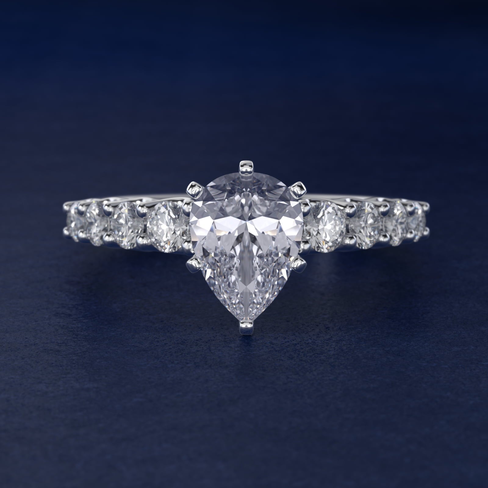 Graduated Side Stone Diamond Engagement Ring in 18k White Gold (3/8 ct. tw.) - Pear Center