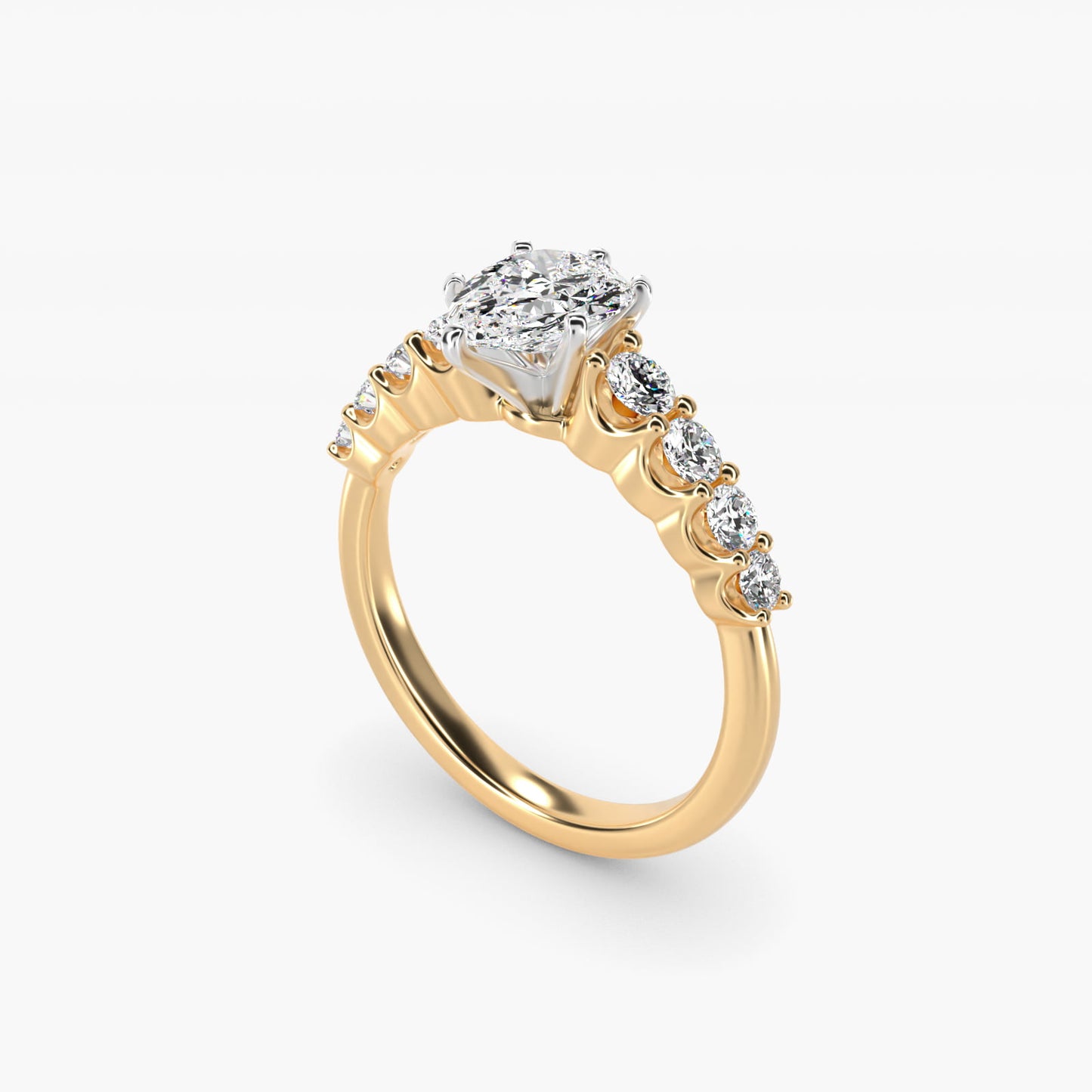 Graduated Side Stone Diamond Engagement Ring in 14K Yellow Gold (3/8 ct. tw.) - Pear Center