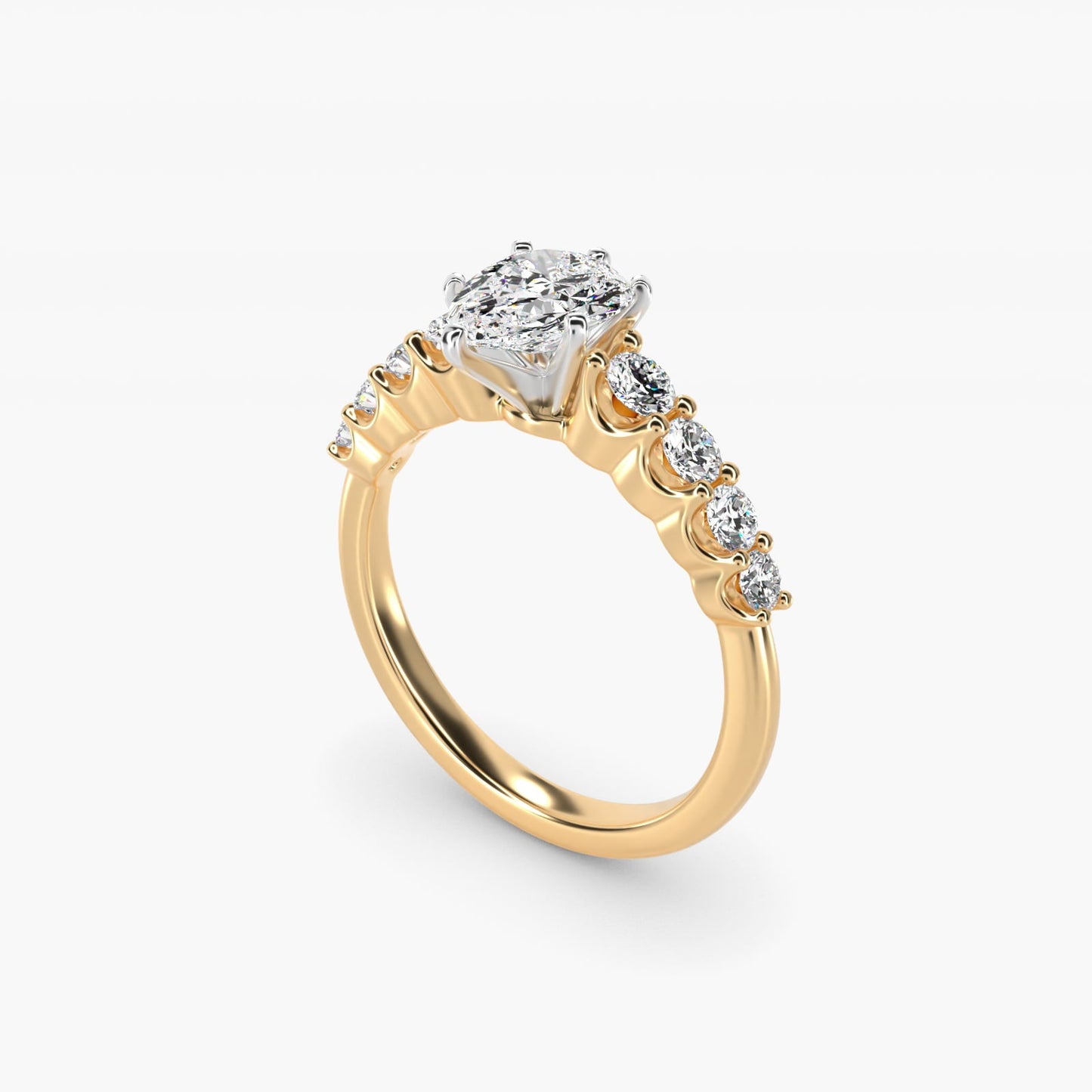 Graduated Side Stone Diamond Engagement Ring in 18k Yellow Gold (3/8 ct. tw.) - Pear Center