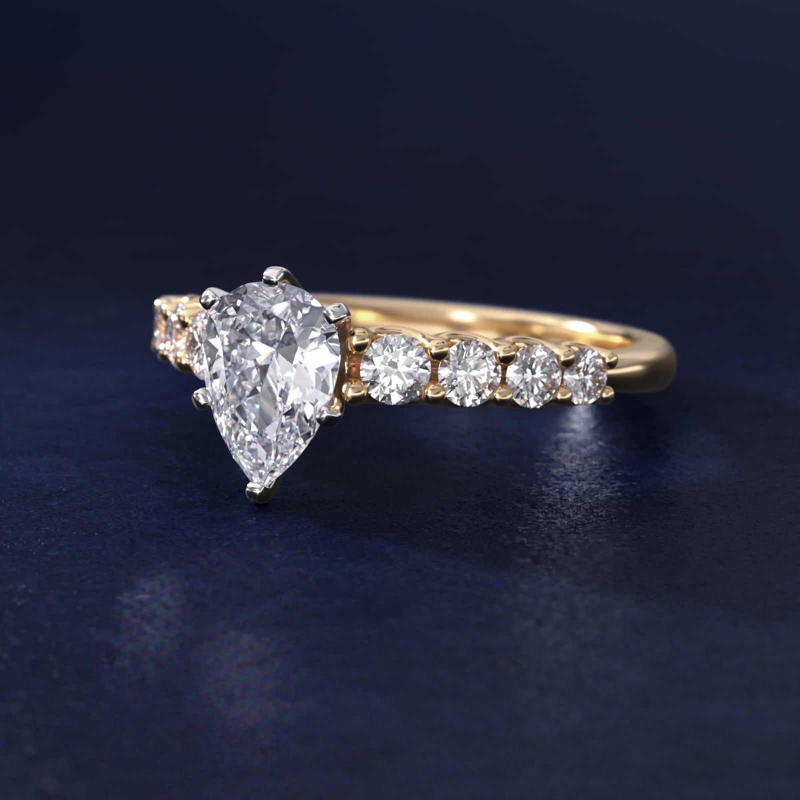 Graduated Side Stone Diamond Engagement Ring in 14K Yellow Gold (3/8 ct. tw.) - Pear Center