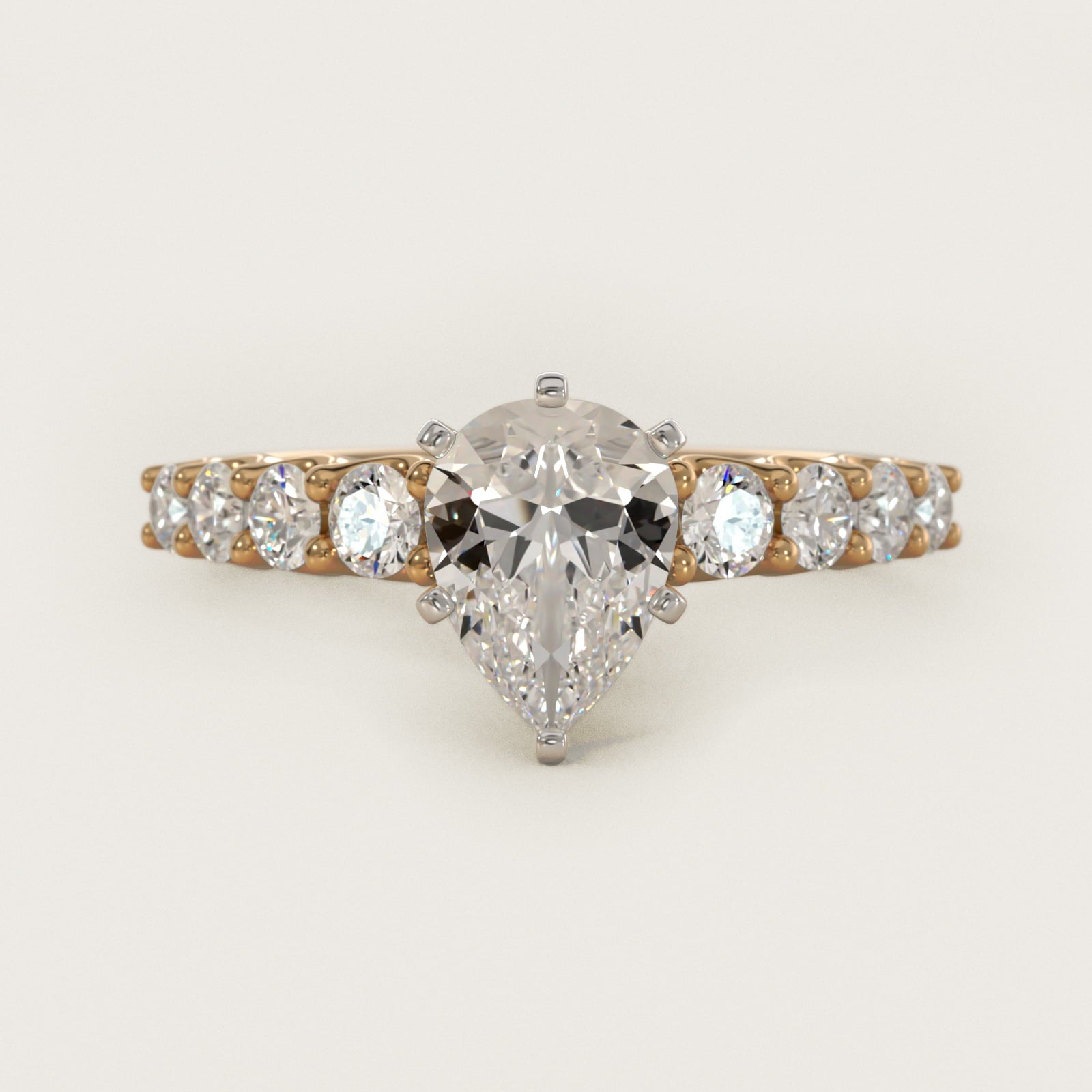 Graduated Side Stone Diamond Engagement Ring in 14K Yellow Gold (3/8 ct. tw.) - Pear Center