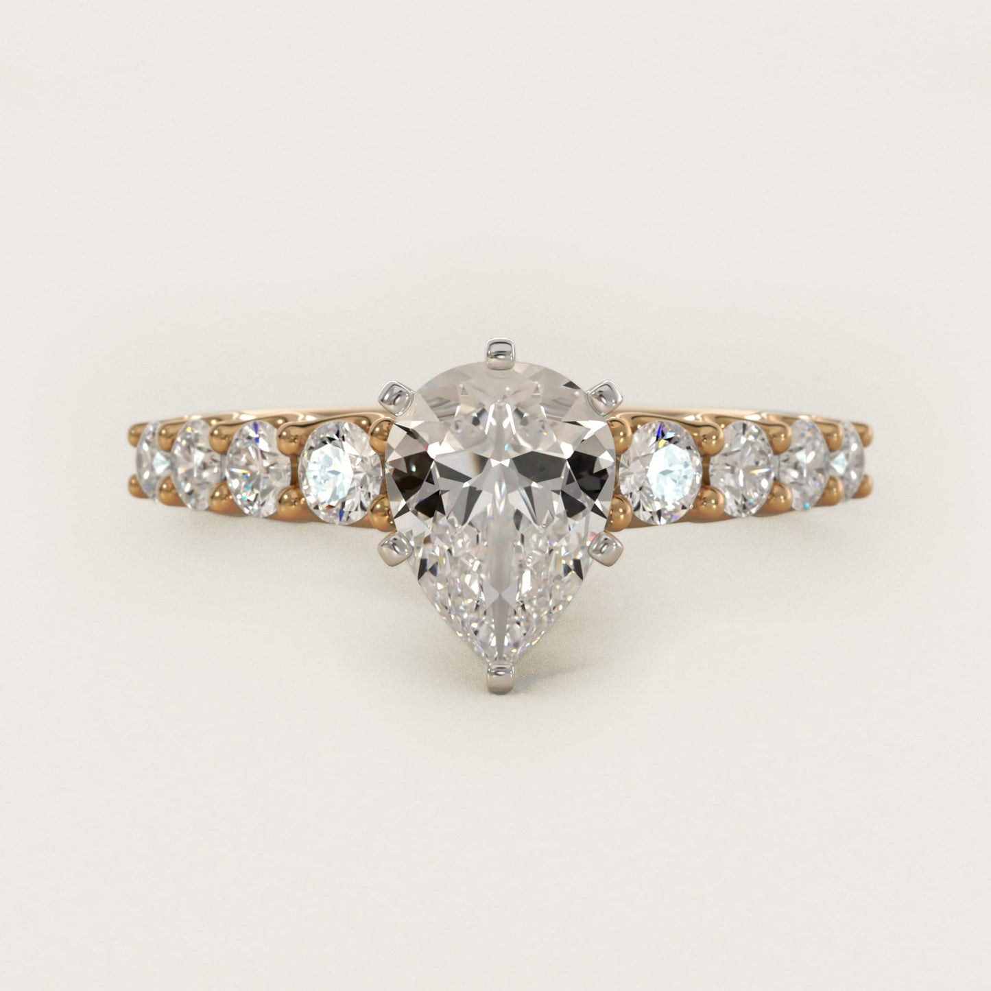 Graduated Side Stone Diamond Engagement Ring in 18k Yellow Gold (3/8 ct. tw.) - Pear Center
