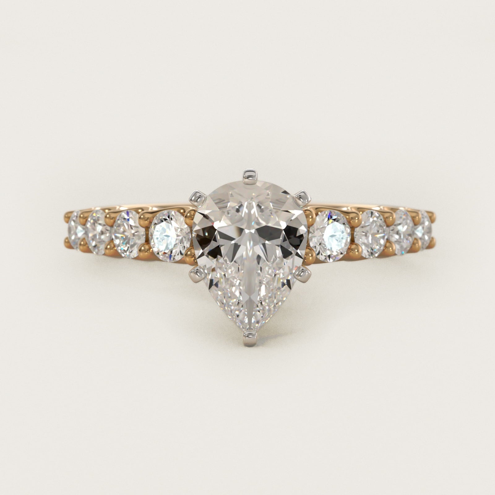 Graduated Side Stone Diamond Engagement Ring in 18k Yellow Gold (3/8 ct. tw.) - Pear Center