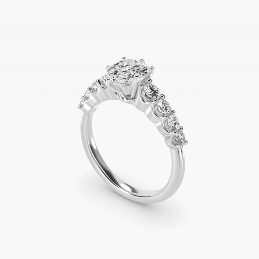 Graduated Side Stone Diamond Engagement Ring in Platinum (3/8 ct. tw.) - Pear Center