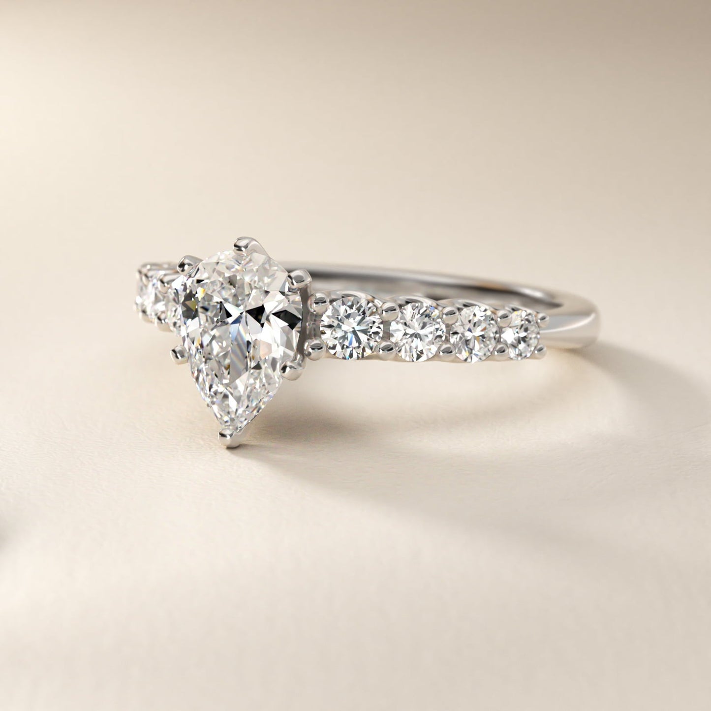 Graduated Side Stone Diamond Engagement Ring in Platinum (3/8 ct. tw.) - Pear Center