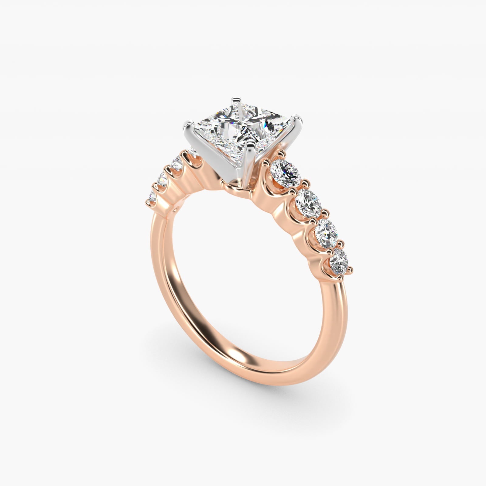 Graduated Side Stone Diamond Engagement Ring in 18k Rose Gold (3/8 ct. tw.) - Princess Center