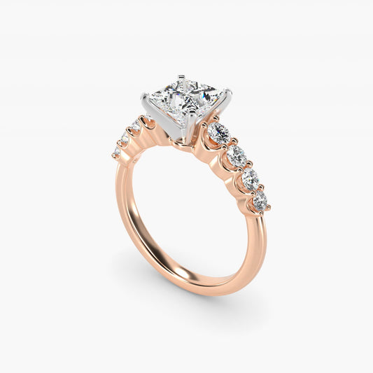 Graduated Side Stone Diamond Engagement Ring in 18k Rose Gold (3/8 ct. tw.) - Princess Center