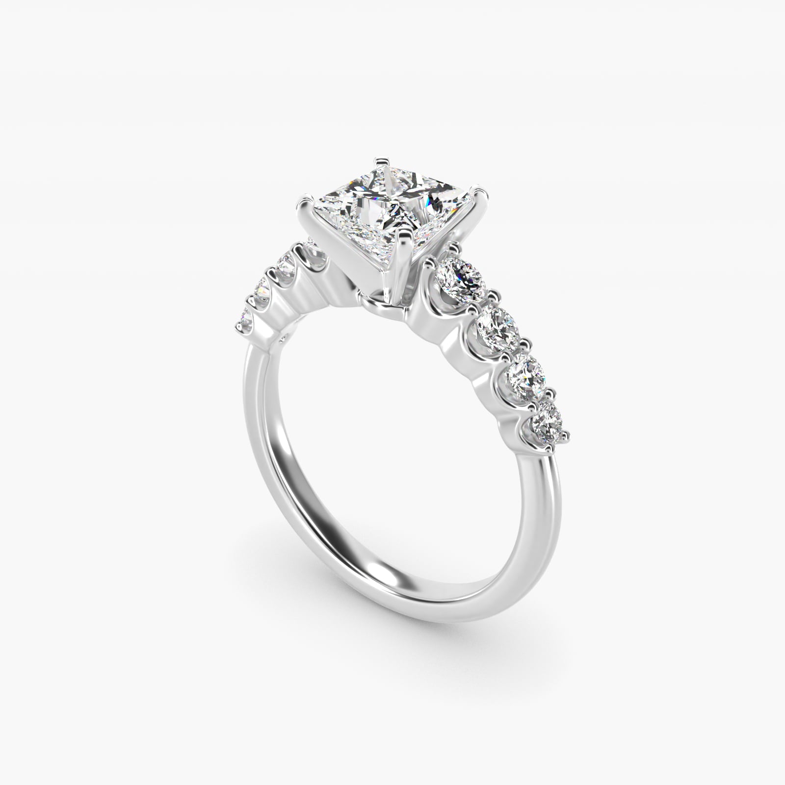 Graduated Side Stone Diamond Engagement Ring in 14k White Gold (3/8 ct. tw.) - Princess Center