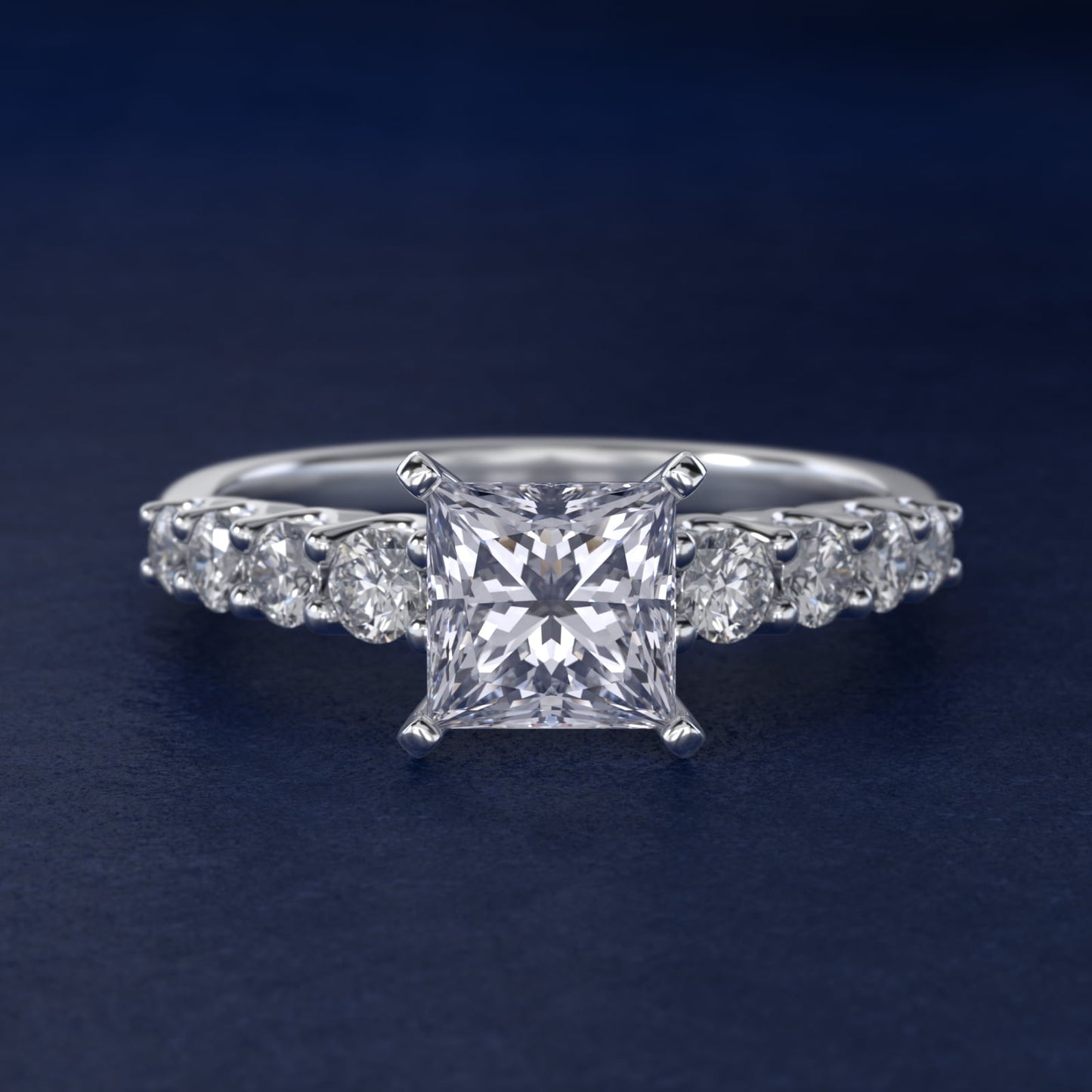 Graduated Side Stone Diamond Engagement Ring in 14k White Gold (3/8 ct. tw.) - Princess Center