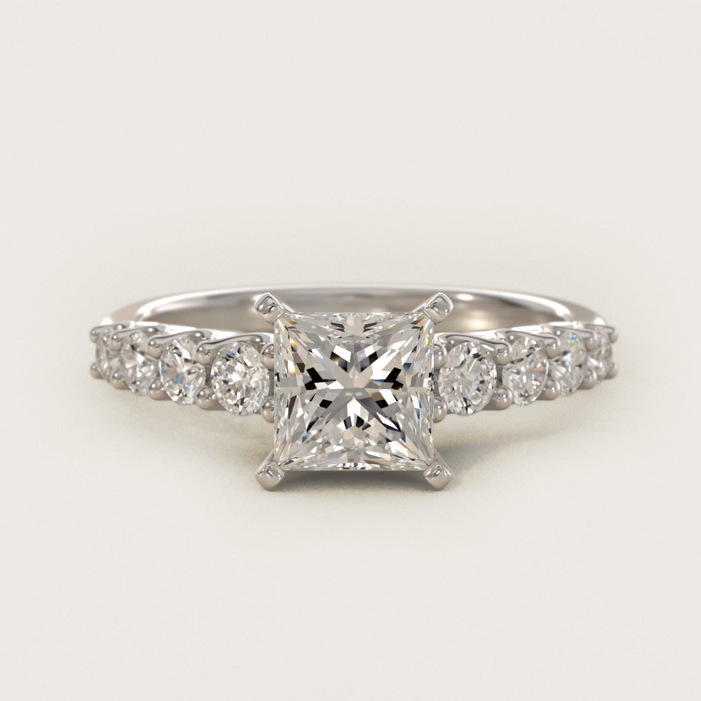 Graduated Side Stone Diamond Engagement Ring in 14k White Gold (3/8 ct. tw.) - Princess Center