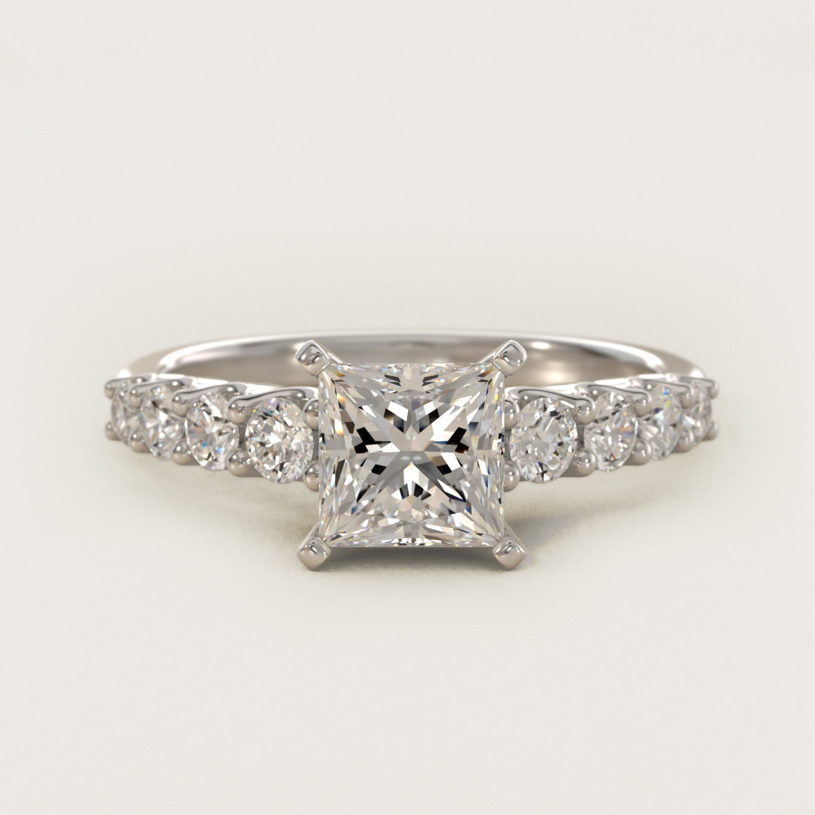 Graduated Side Stone Diamond Engagement Ring in 14k White Gold (3/8 ct. tw.) - Princess Center
