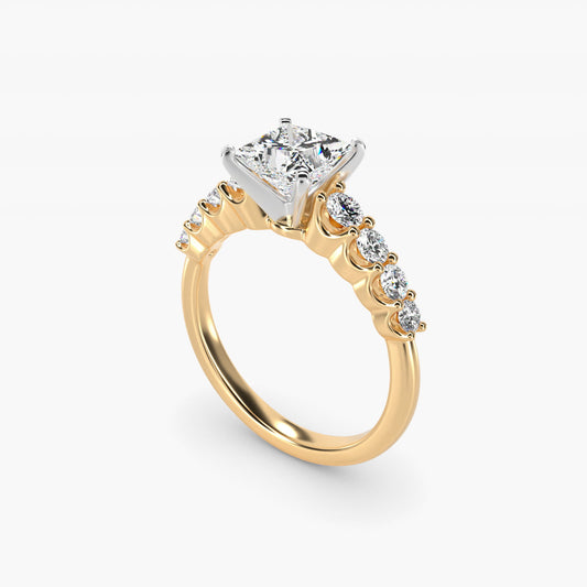 Graduated Side Stone Diamond Engagement Ring in 14K Yellow Gold (3/8 ct. tw.) - Princess Center
