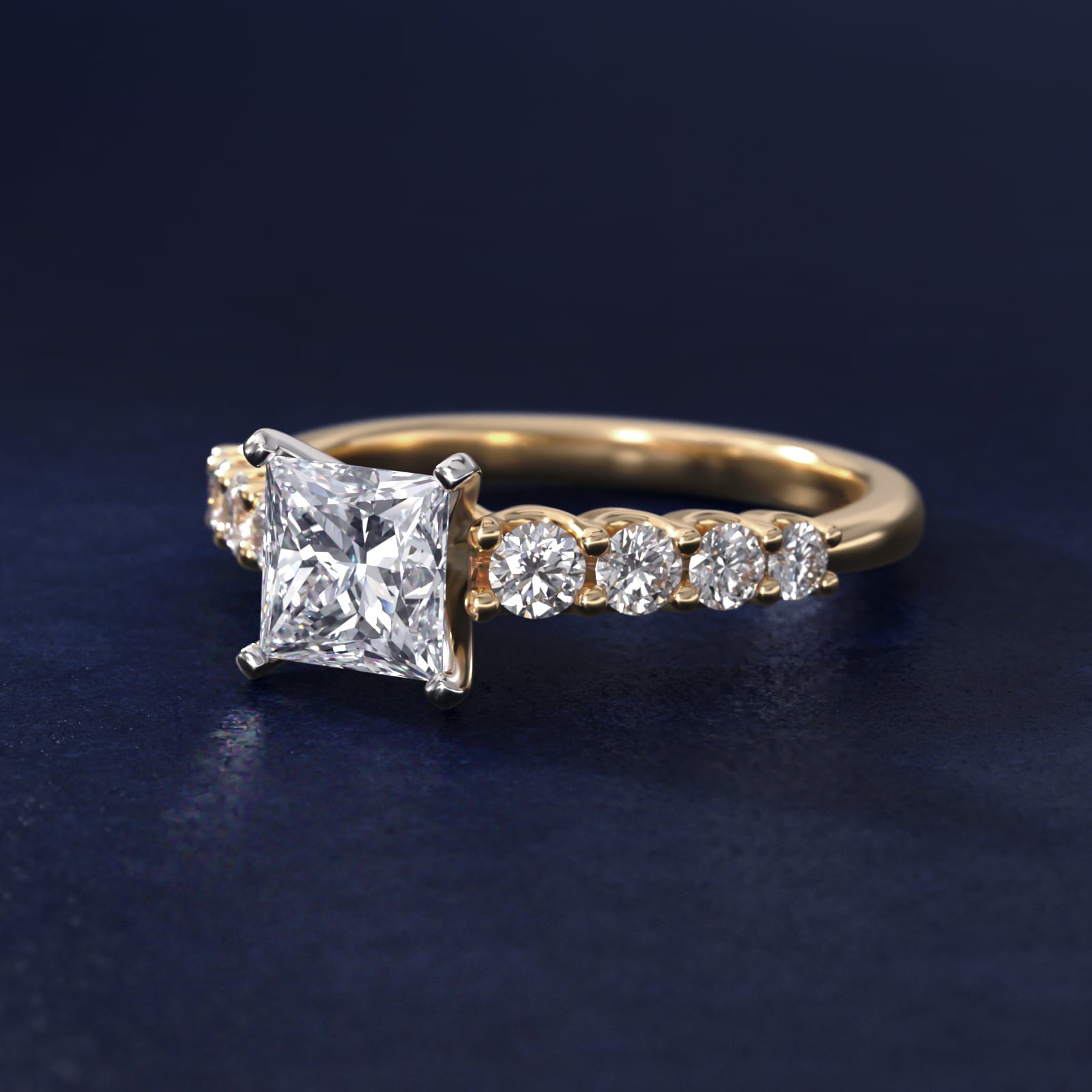 Graduated Side Stone Diamond Engagement Ring in 18k Yellow Gold (3/8 ct. tw.) - Princess Center
