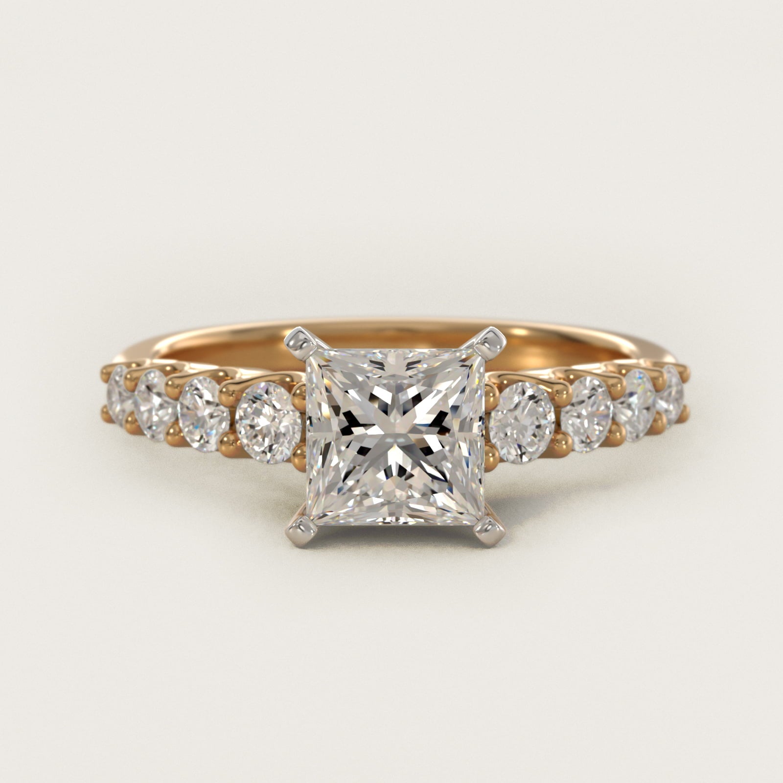 Graduated Side Stone Diamond Engagement Ring in 14K Yellow Gold (3/8 ct. tw.) - Princess Center