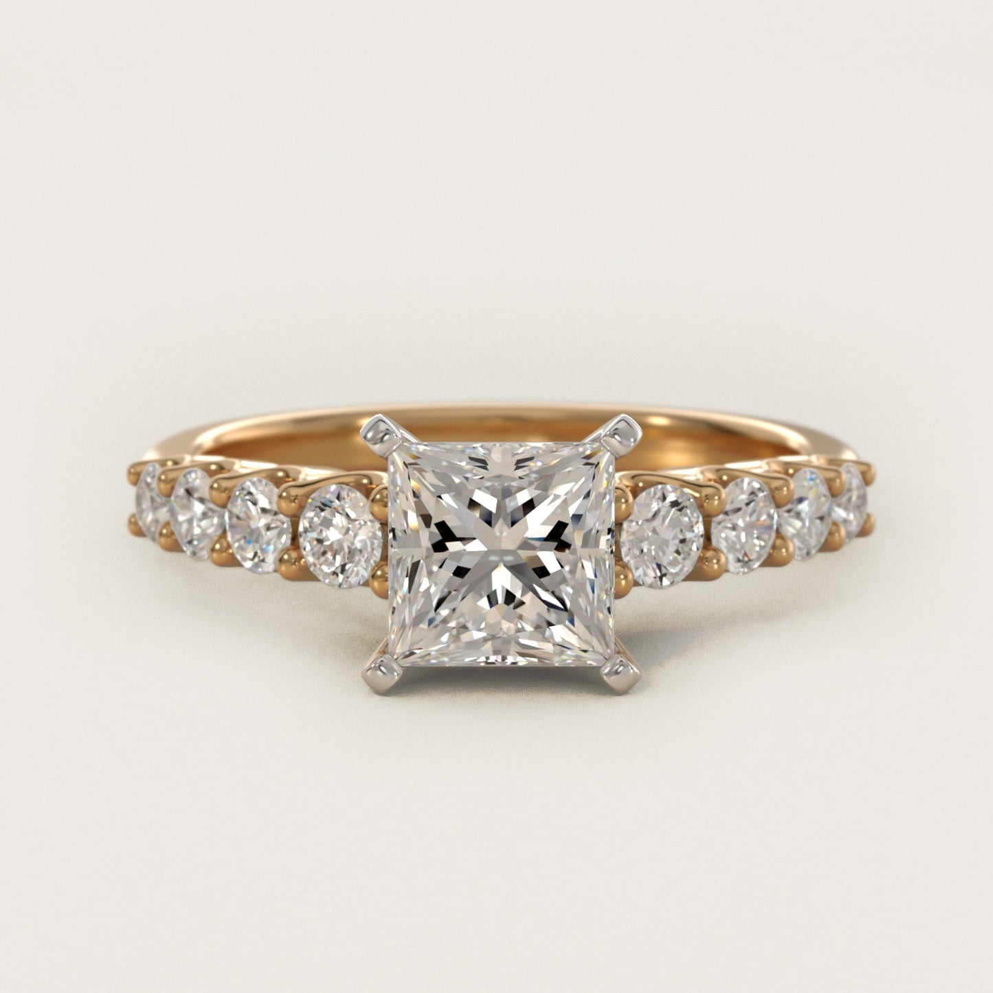 Graduated Side Stone Diamond Engagement Ring in 18k Yellow Gold (3/8 ct. tw.) - Princess Center