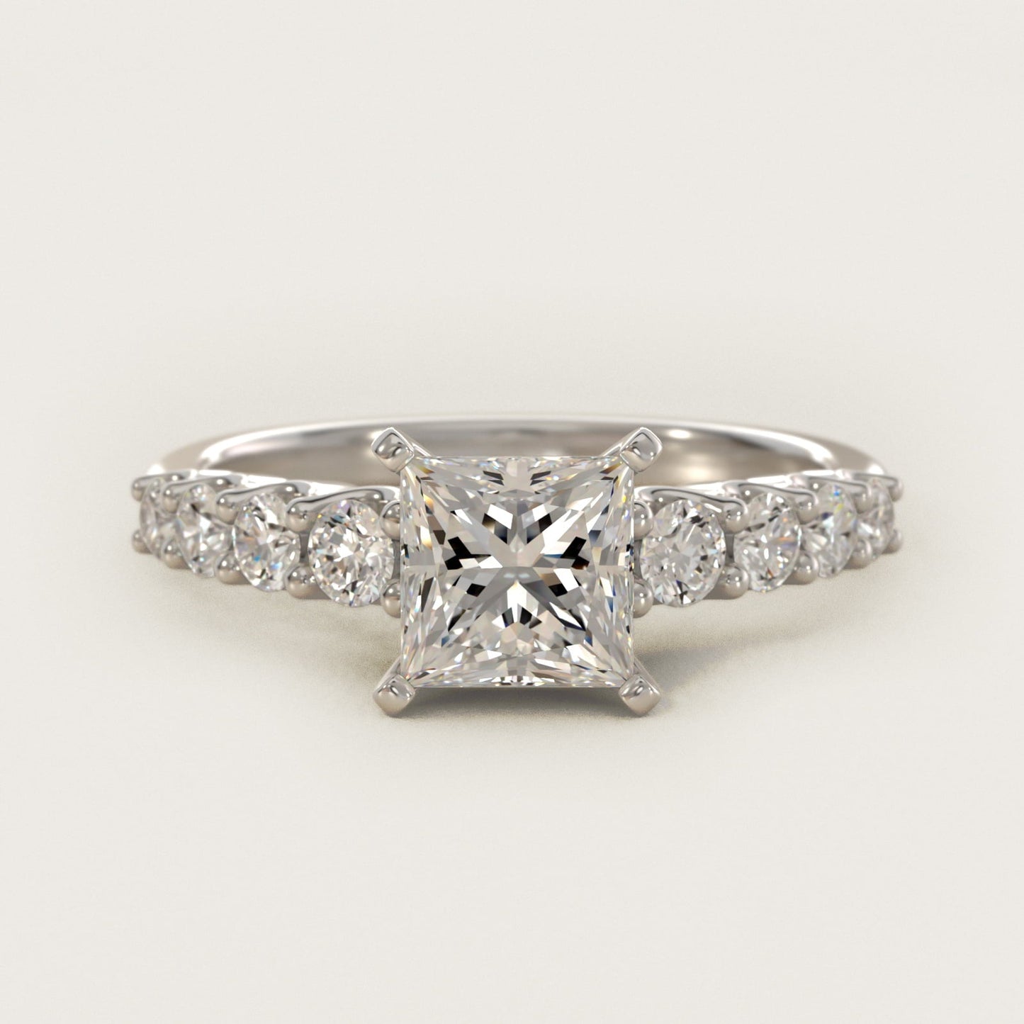 Graduated Side Stone Diamond Engagement Ring in Platinum (3/8 ct. tw.) - Princess Center