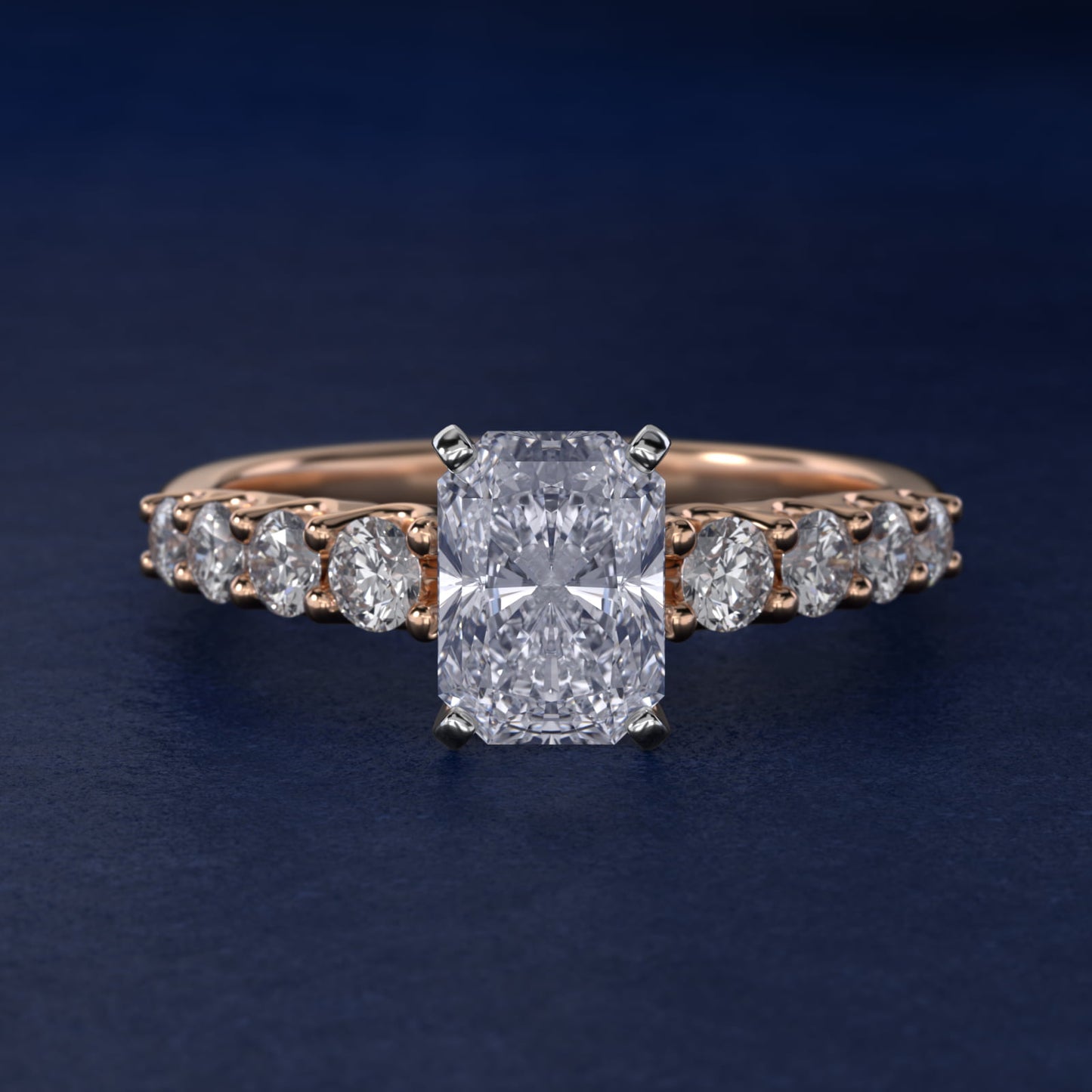 Graduated Side Stone Diamond Engagement Ring in 14k Rose Gold (3/8 ct. tw.) - Radiant Center