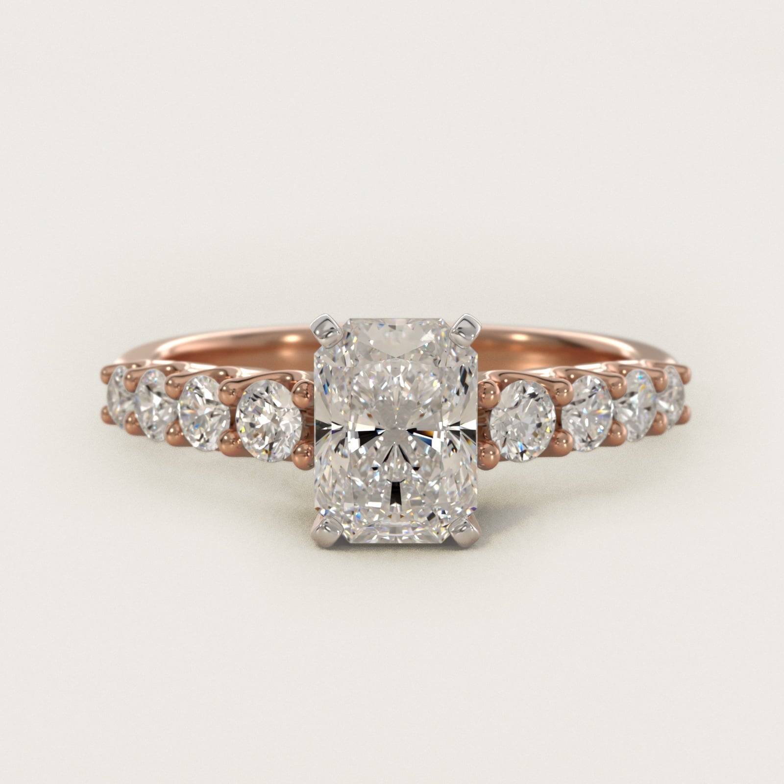 Graduated Side Stone Diamond Engagement Ring in 18k Rose Gold (3/8 ct. tw.) - Radiant Center