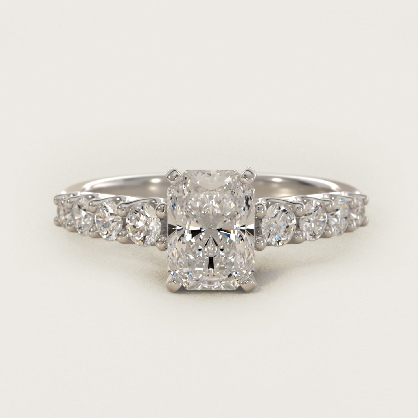 Graduated Side Stone Diamond Engagement Ring in 14k White Gold (3/8 ct. tw.) - Radiant Center