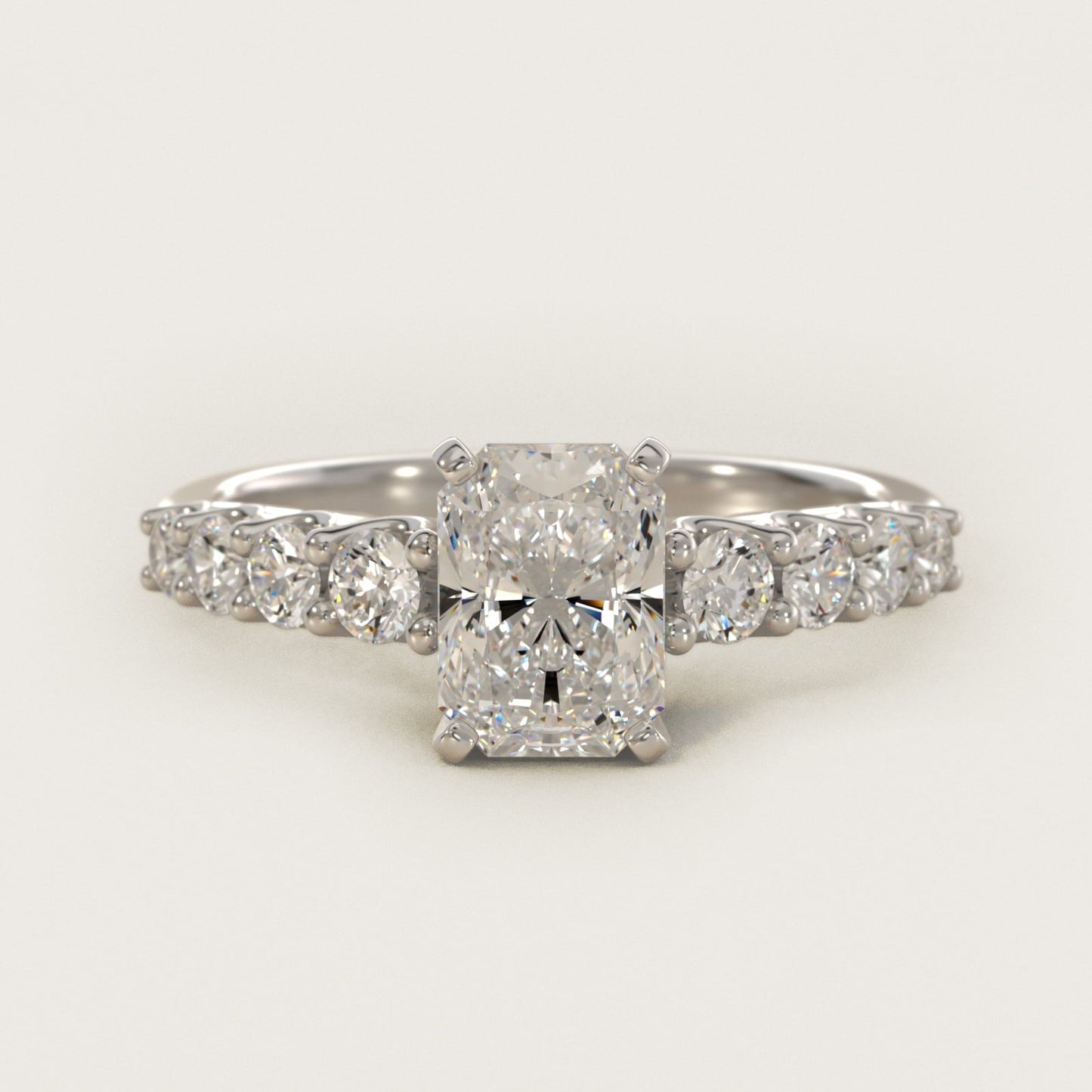 Graduated Side Stone Diamond Engagement Ring in 18k White Gold (3/8 ct. tw.) - Radiant Center