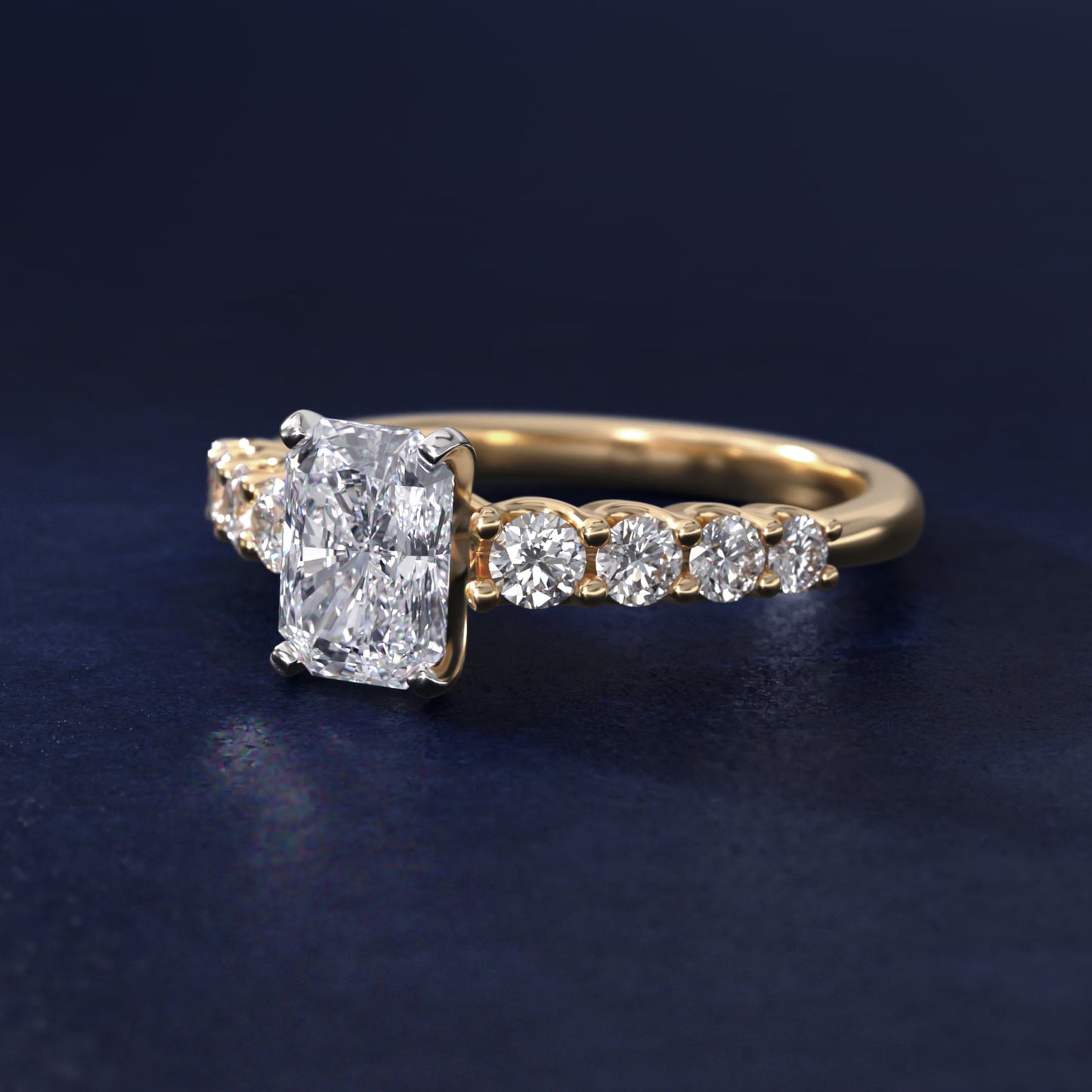 Graduated Side Stone Diamond Engagement Ring in 14K Yellow Gold (3/8 ct. tw.) - Radiant Center