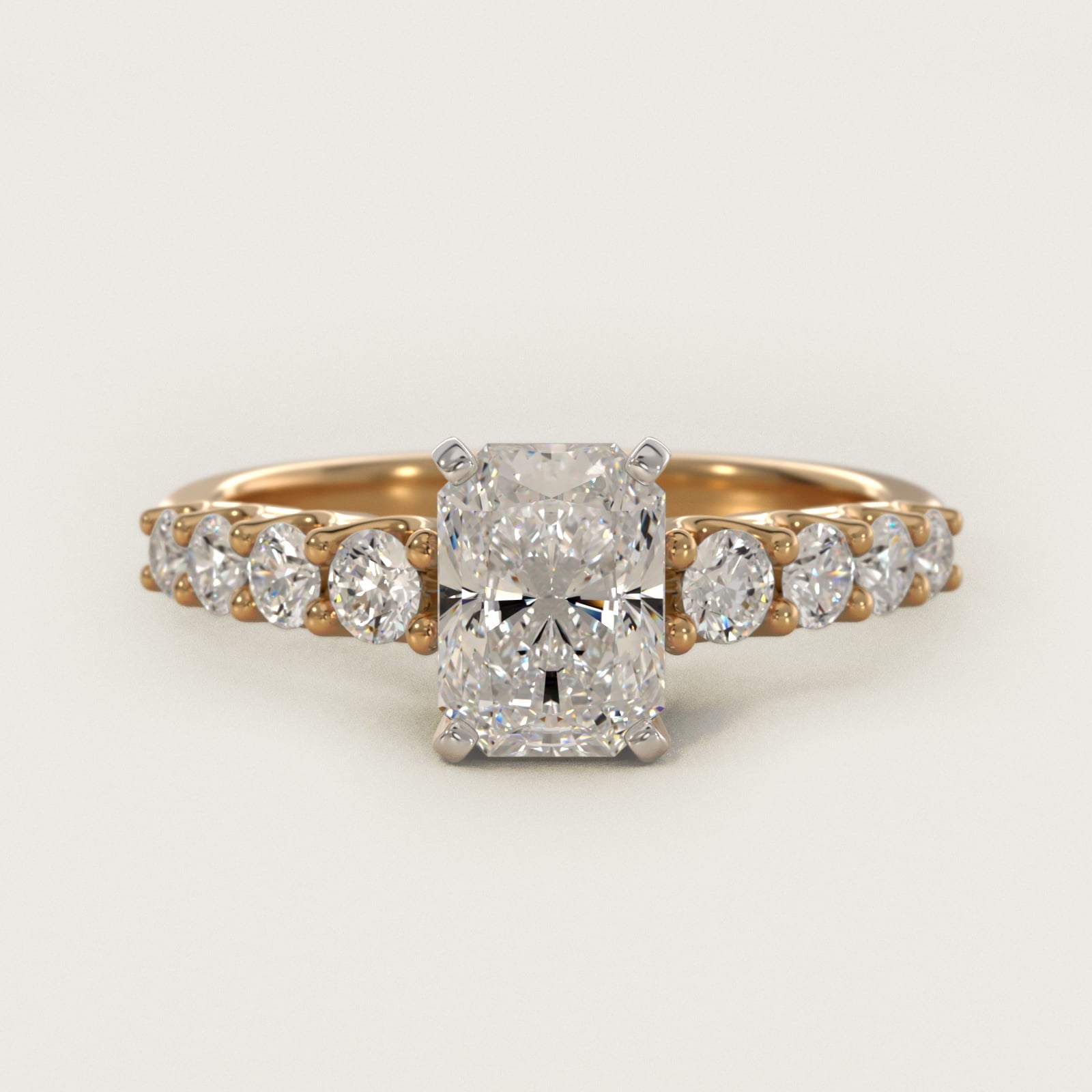 Graduated Side Stone Diamond Engagement Ring in 18k Yellow Gold (3/8 ct. tw.) - Radiant Center