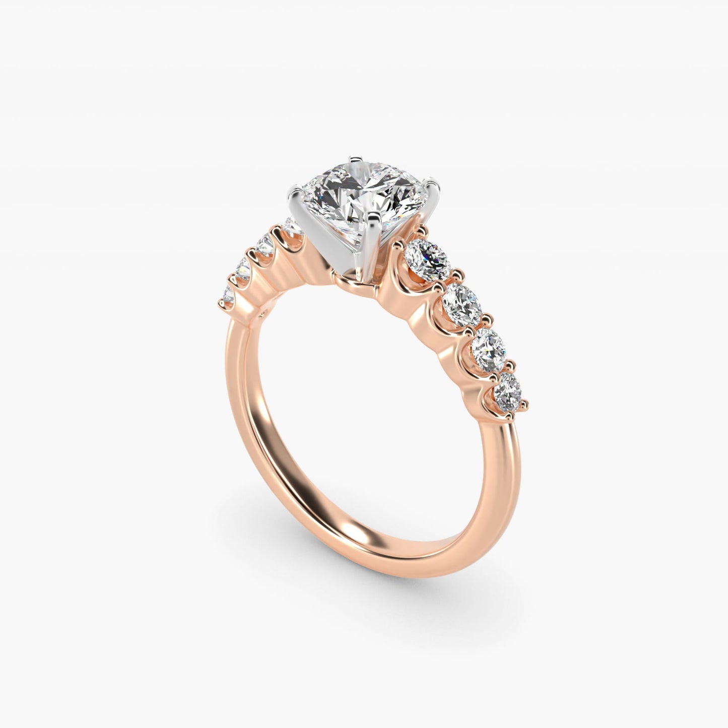 Graduated Side Stone Diamond Engagement Ring in 18k Rose Gold (3/8 ct. tw.) - Round Center