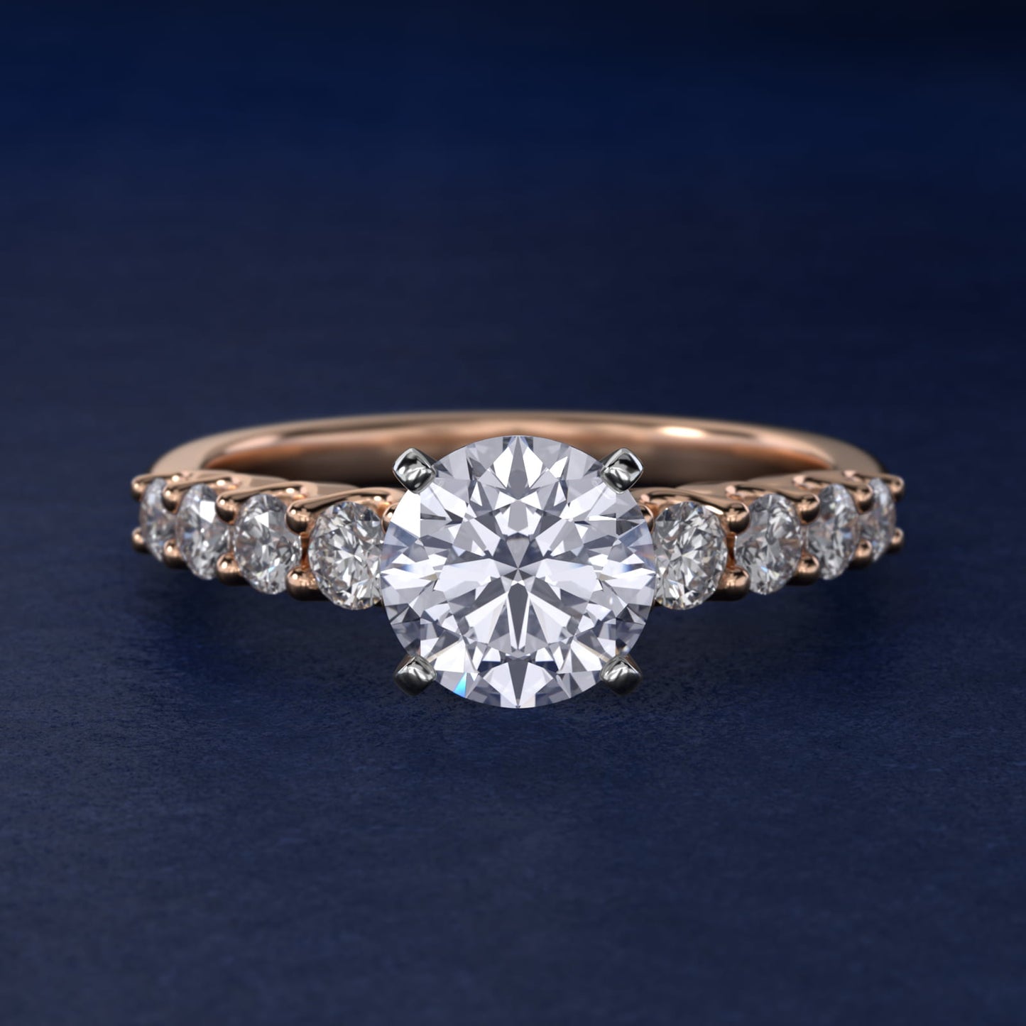 Graduated Side Stone Diamond Engagement Ring in 14k Rose Gold (3/8 ct. tw.) - Round Center