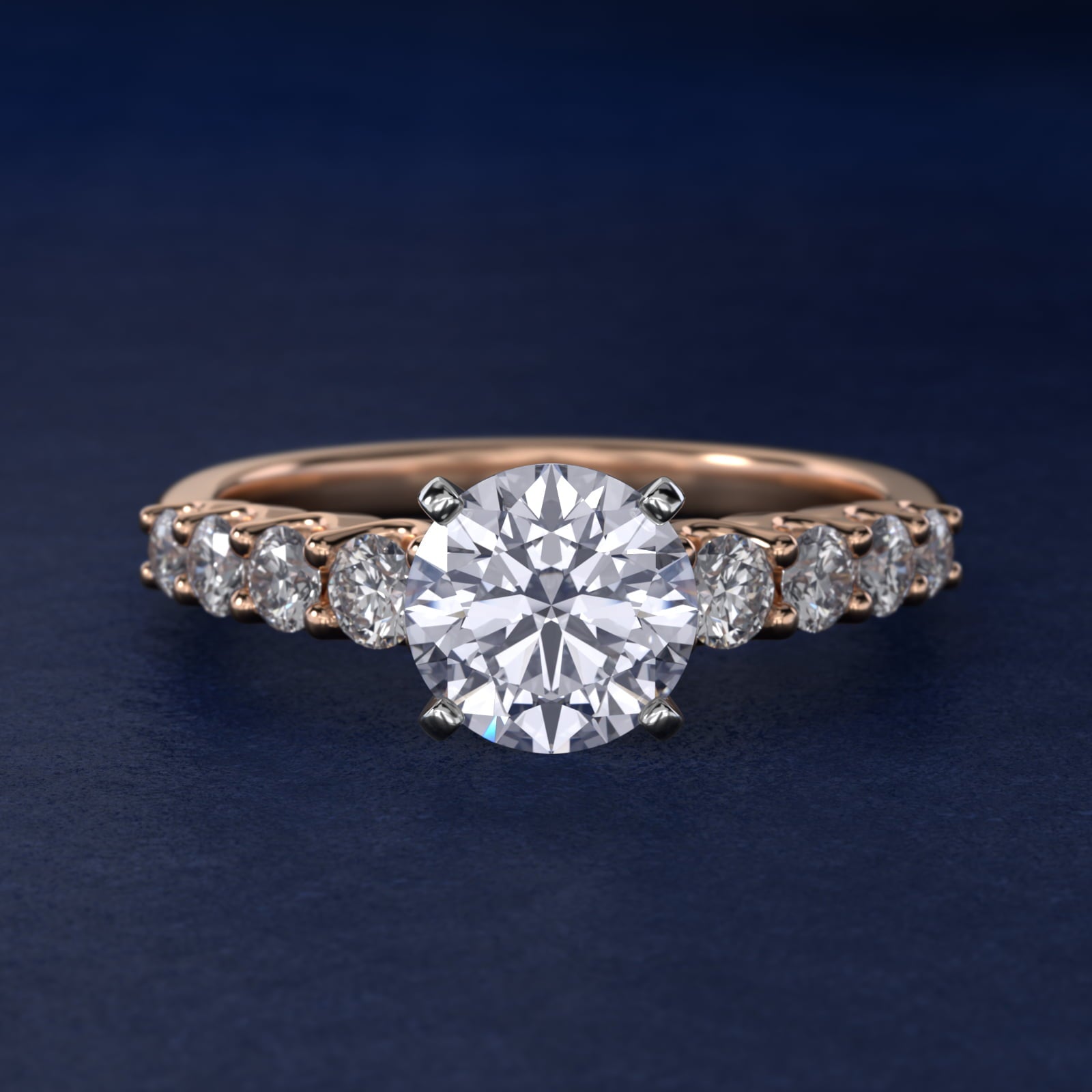 Graduated Side Stone Diamond Engagement Ring in 14k Rose Gold (3/8 ct. tw.) - Round Center