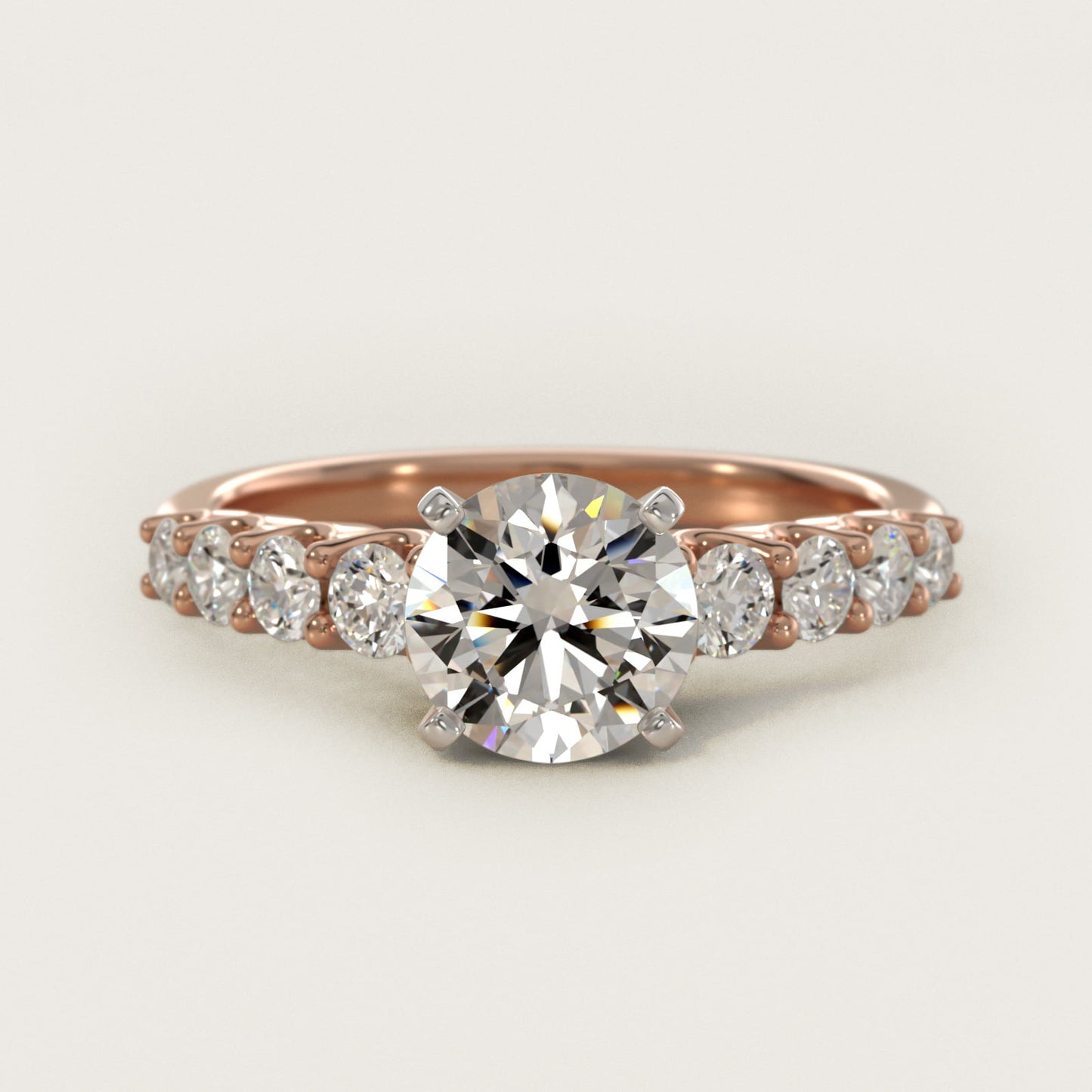Graduated Side Stone Diamond Engagement Ring in 14k Rose Gold (3/8 ct. tw.) - Round Center