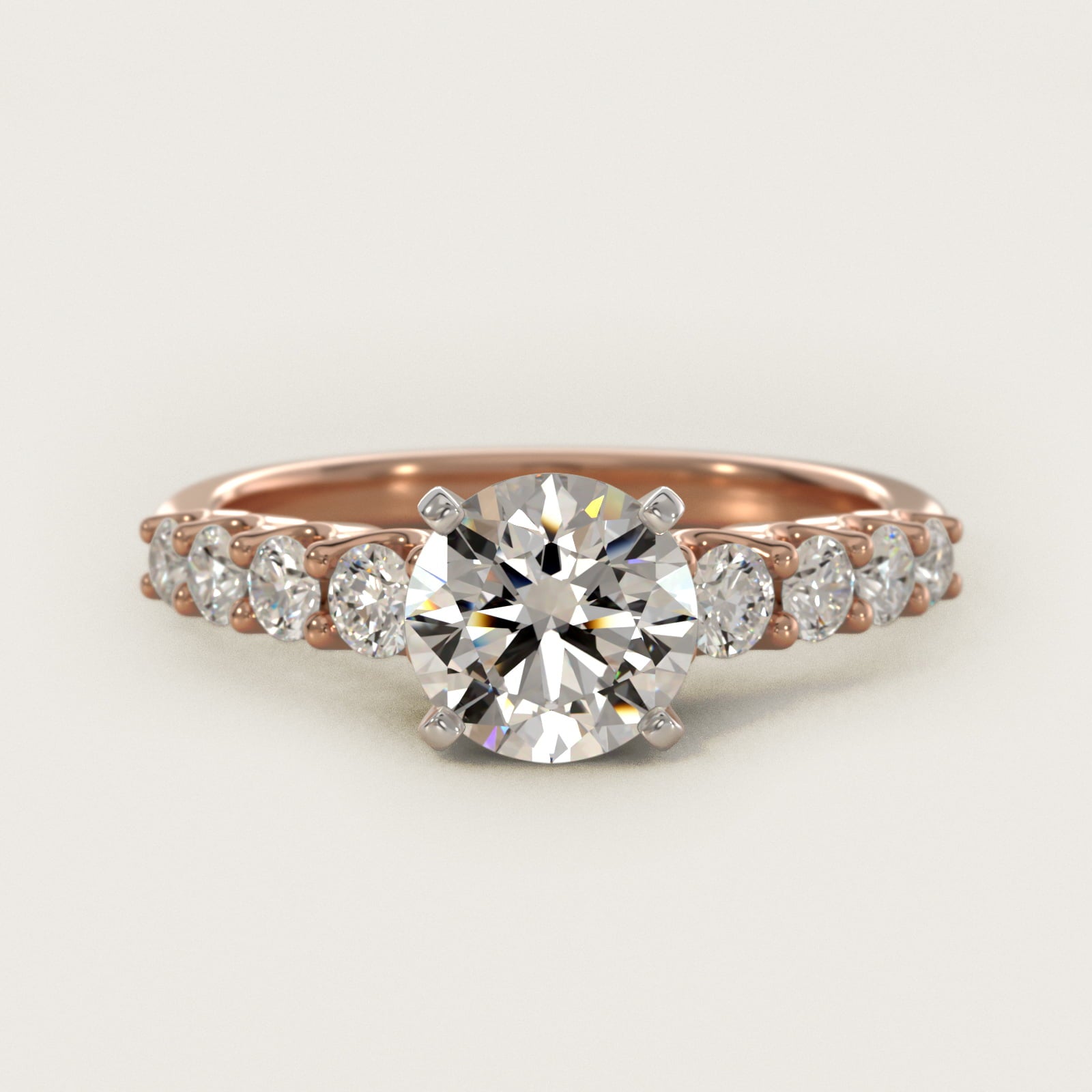 Graduated Side Stone Diamond Engagement Ring in 14k Rose Gold (3/8 ct. tw.) - Round Center