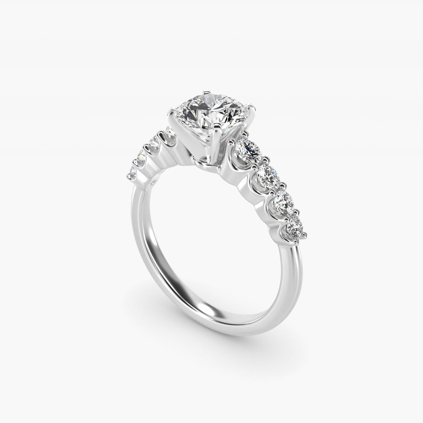 Graduated Side Stone Diamond Engagement Ring in 18k White Gold (3/8 ct. tw.) - Round Center