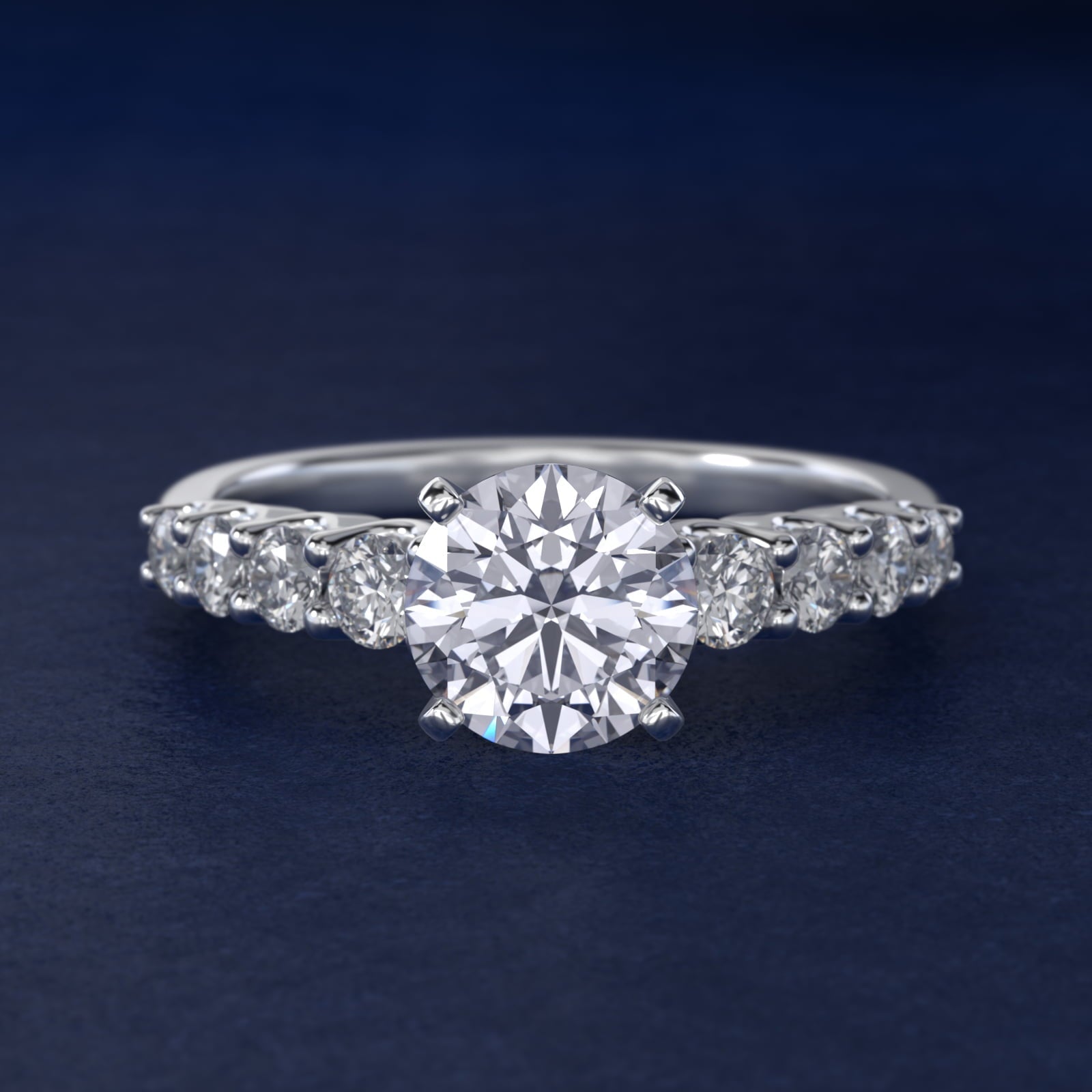 Graduated Side Stone Diamond Engagement Ring in 18k White Gold (3/8 ct. tw.) - Round Center