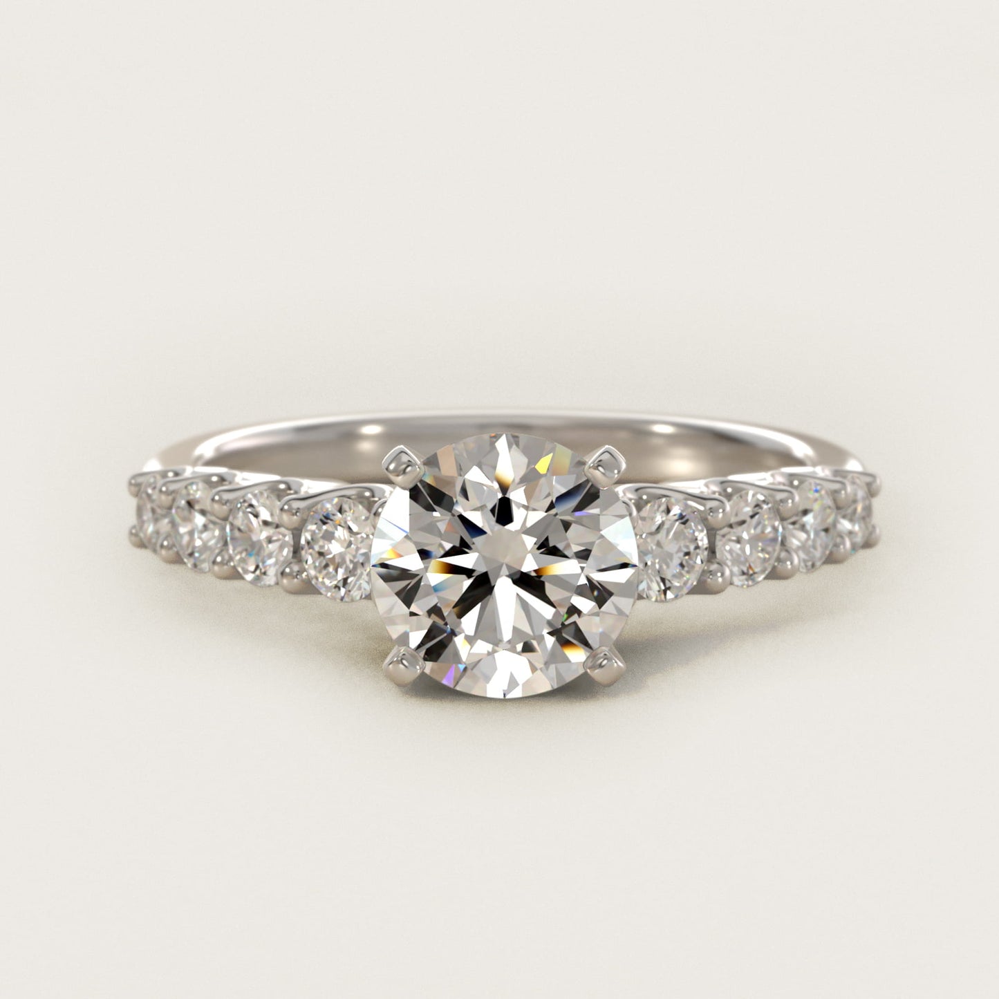 Graduated Side Stone Diamond Engagement Ring in 14k White Gold (3/8 ct. tw.) - Round Center