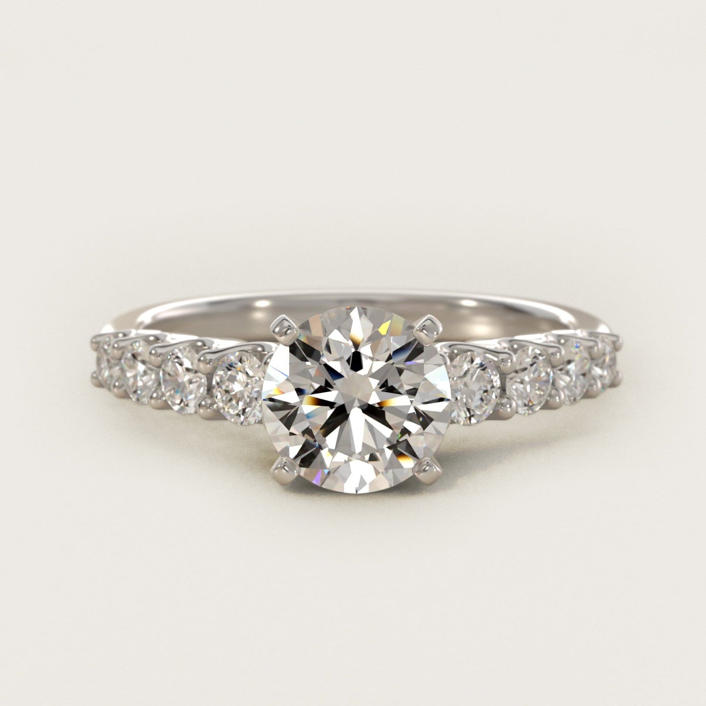 Graduated Side Stone Diamond Engagement Ring in 18k White Gold (3/8 ct. tw.) - Round Center