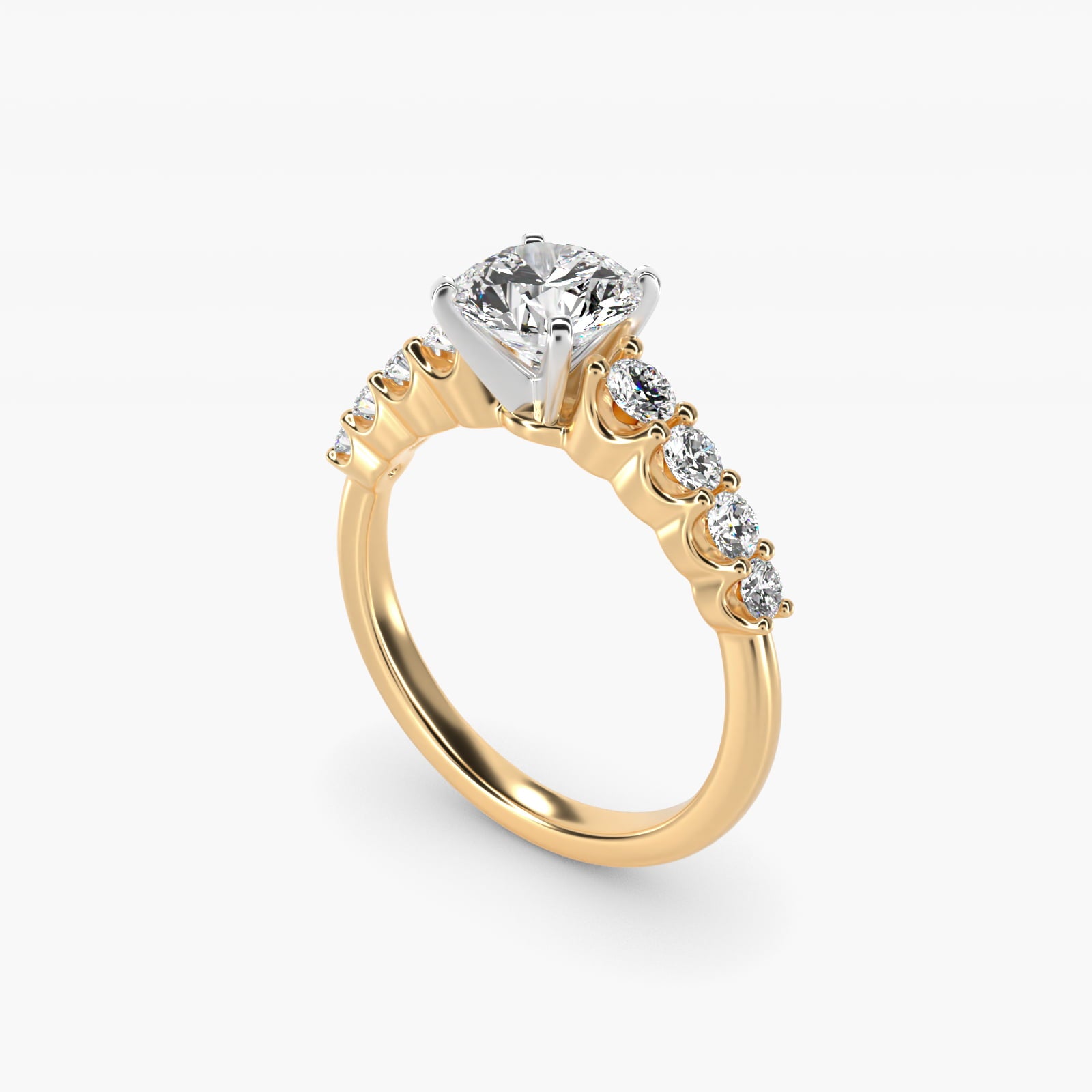 Graduated Side Stone Diamond Engagement Ring in 14K Yellow Gold (3/8 ct. tw.) - Round Center