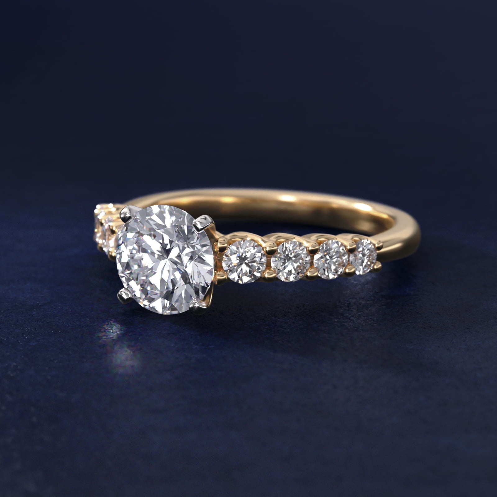 Graduated Side Stone Diamond Engagement Ring in 18k Yellow Gold (3/8 ct. tw.) - Round Center