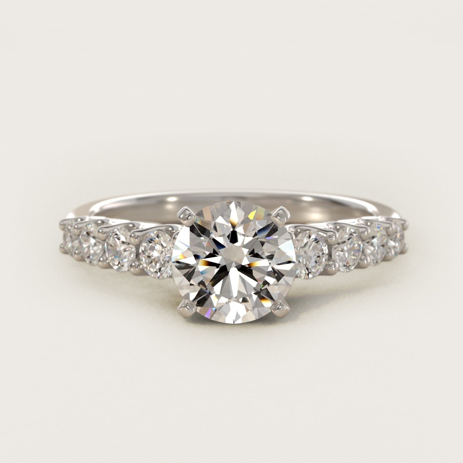 Graduated Side Stone Diamond Engagement Ring in Platinum (3/8 ct. tw.) - Round Center