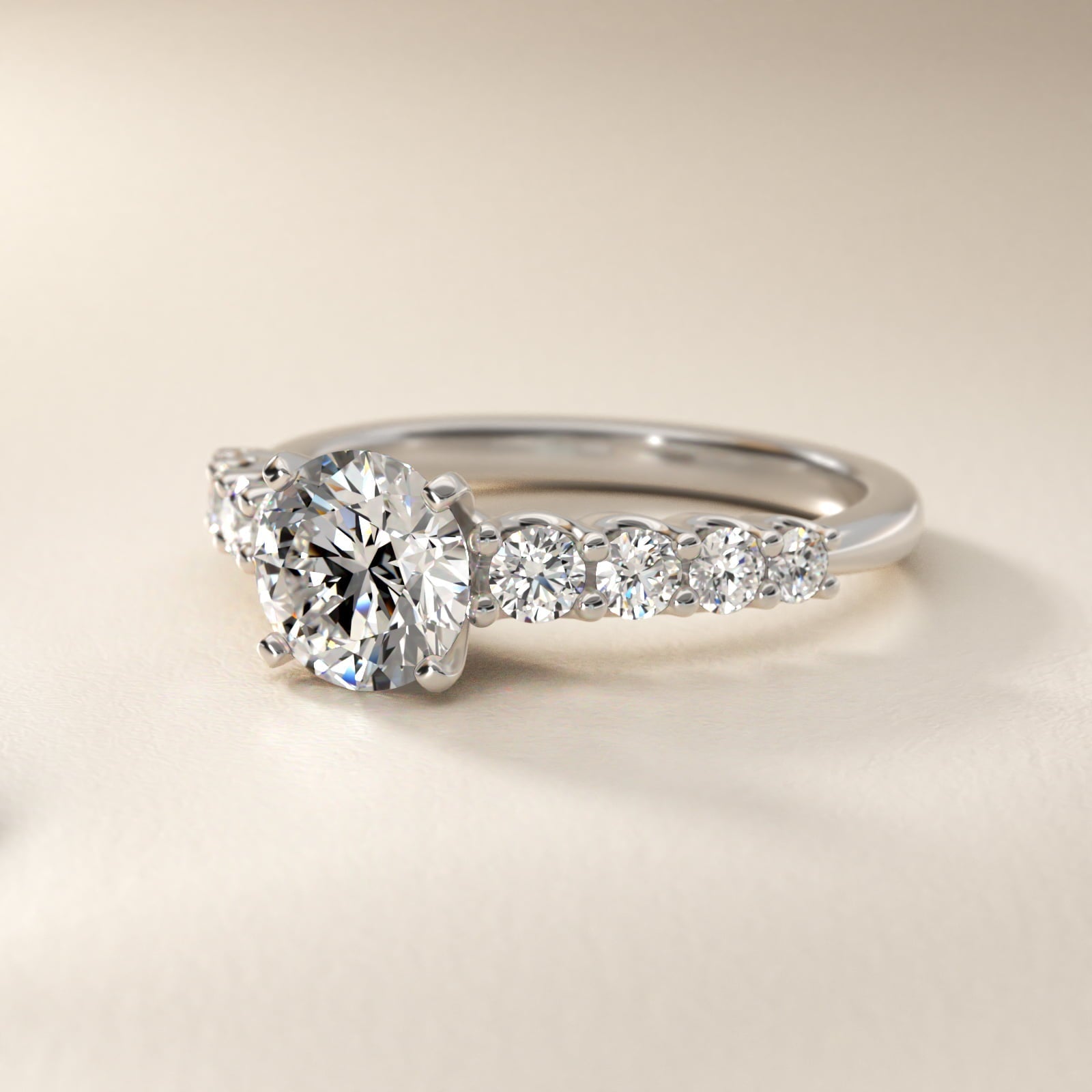 Graduated Side Stone Diamond Engagement Ring in Platinum (3/8 ct. tw.) - Round Center