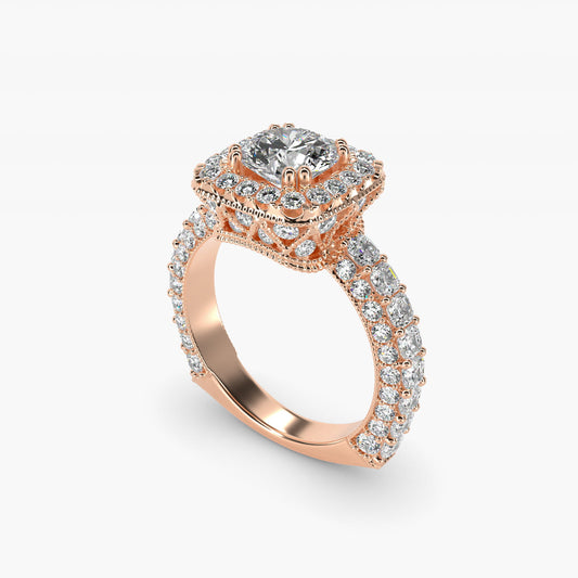 Grandeur Cushion Halo Diamond Engagement Ring in 14k Rose Gold (2 ct. tw.) By Bella Vaughan - Round Center
