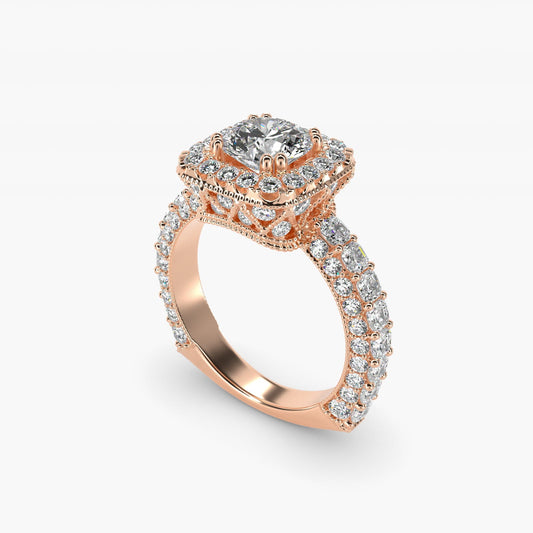 Grandeur Cushion Halo Diamond Engagement Ring in 18k Rose Gold (2 ct. tw.) By Bella Vaughan - Round Center