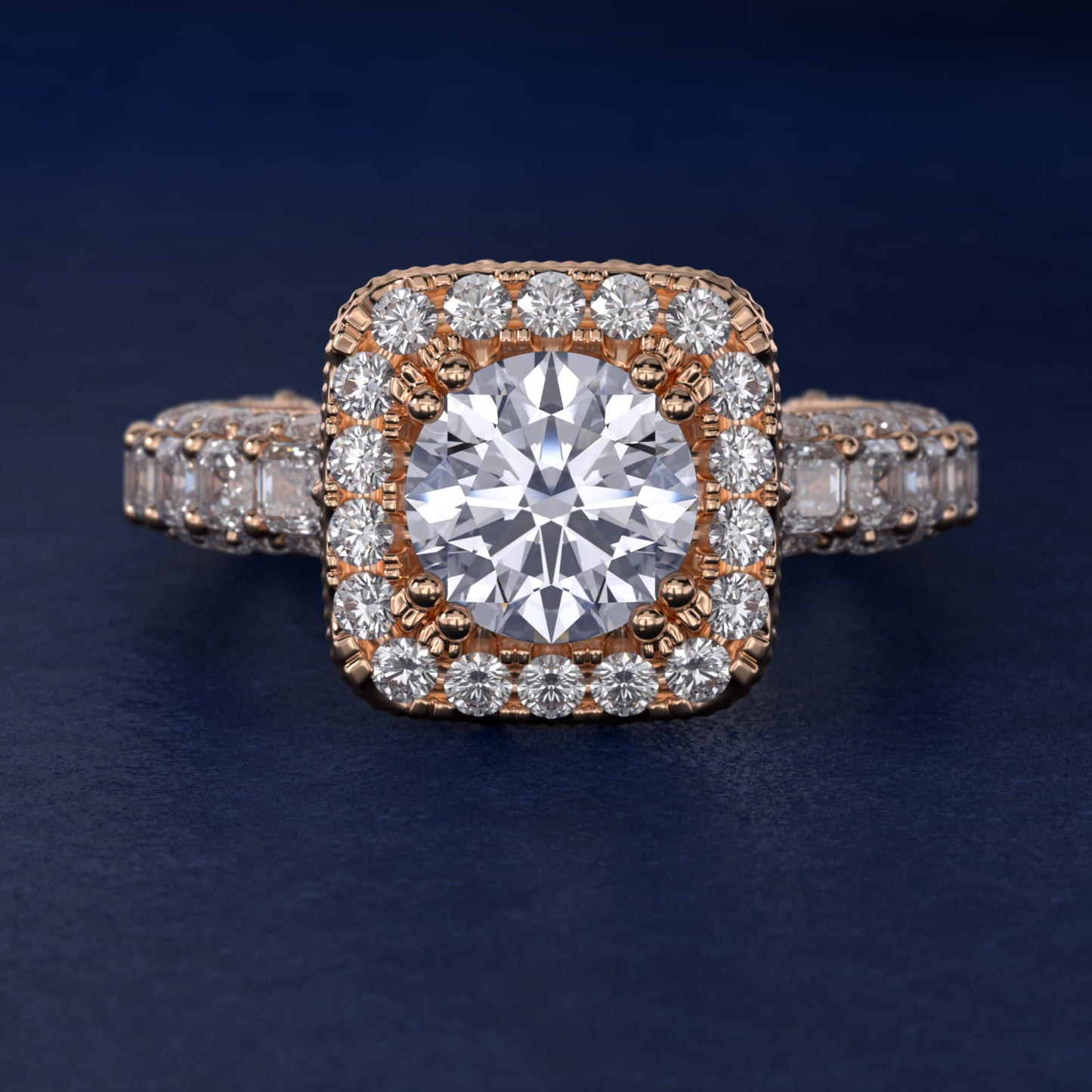 Grandeur Cushion Halo Diamond Engagement Ring in 14k Rose Gold (2 ct. tw.) By Bella Vaughan - Round Center
